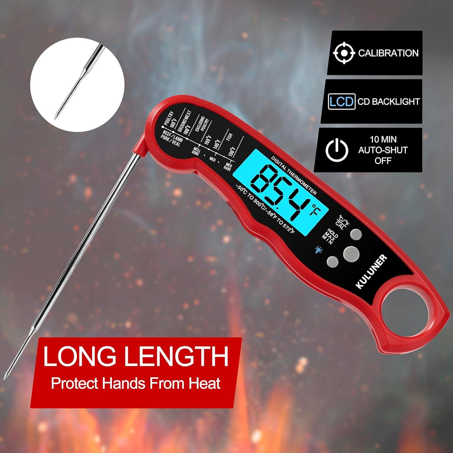 TP-01 Waterproof Digital Instant Read Meat Thermometer with 4.6 Folding Probe Backlight Calibration Function for Cooking Food Candy, BBQ Grill, Liquids,Beef(Black)