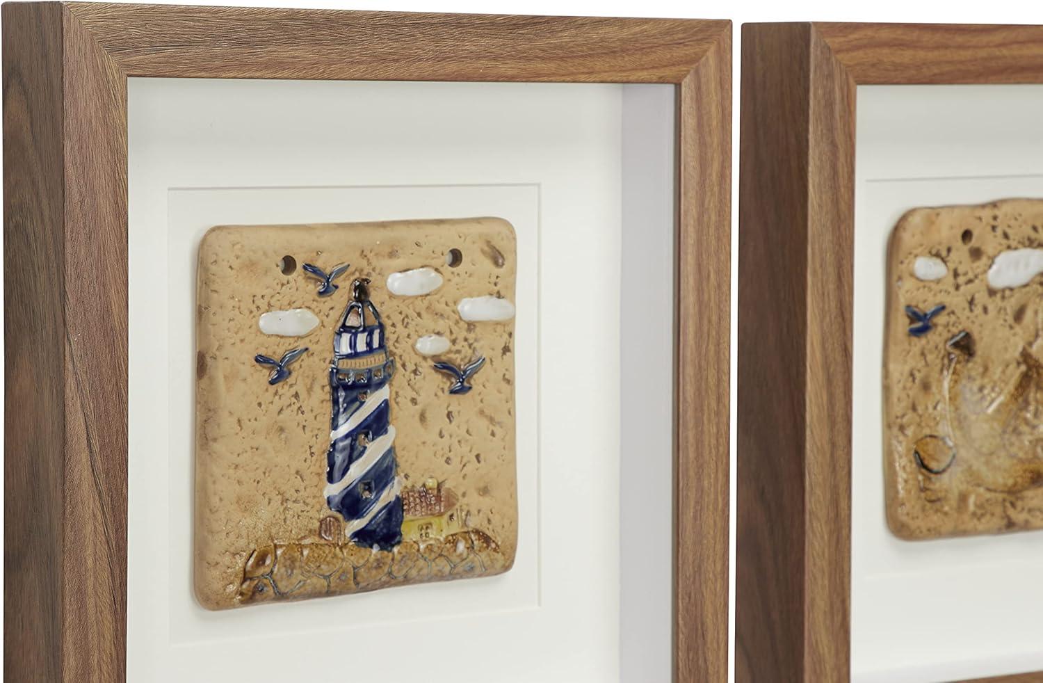 (Set of 2) 12" x 12"Coastal Style Lighthouse and Anchor Shadow Box Wall Decor in Square Wood Frames - Olivia & May