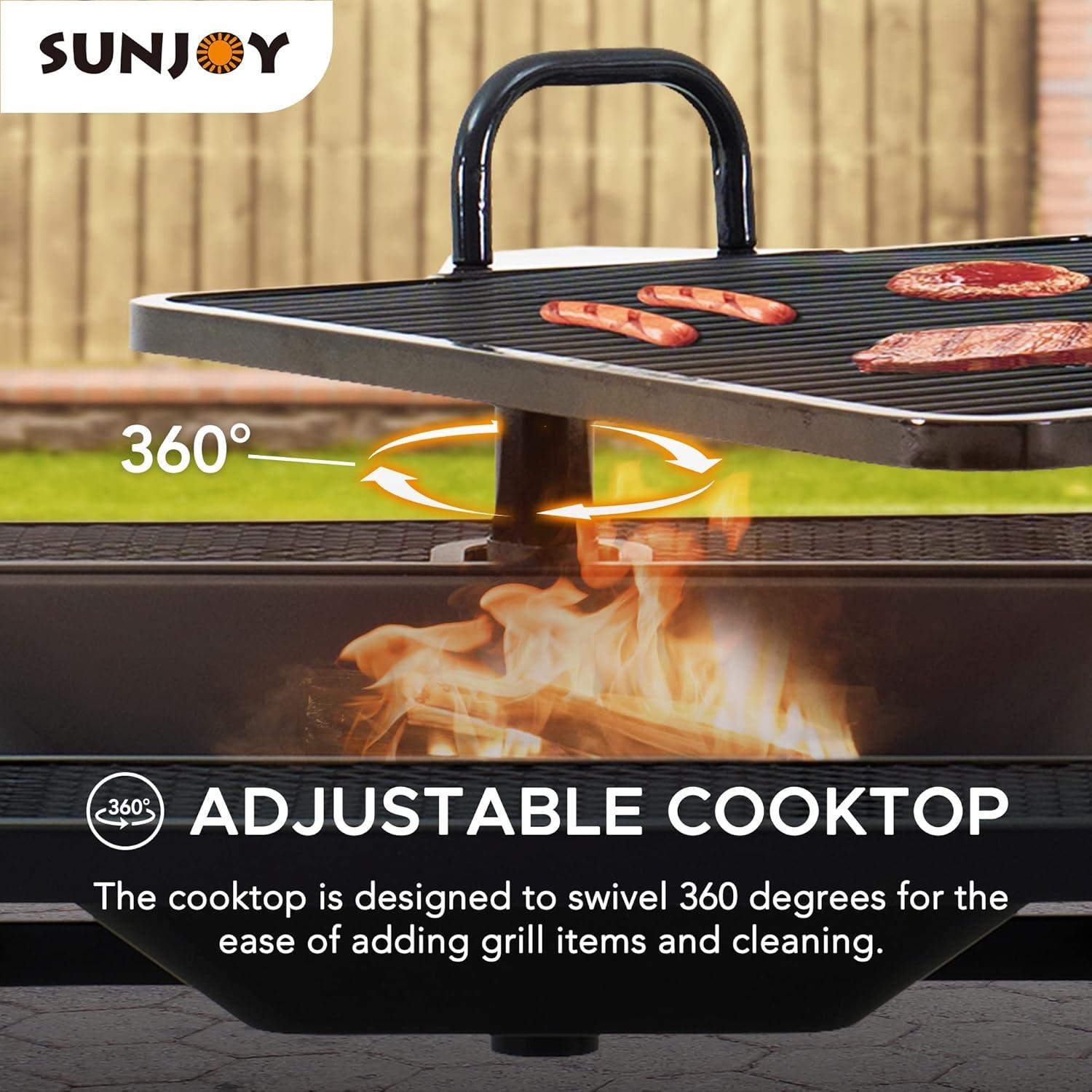 Sunjoy 38 Inch Black Wood Burning Grill Fire Pit