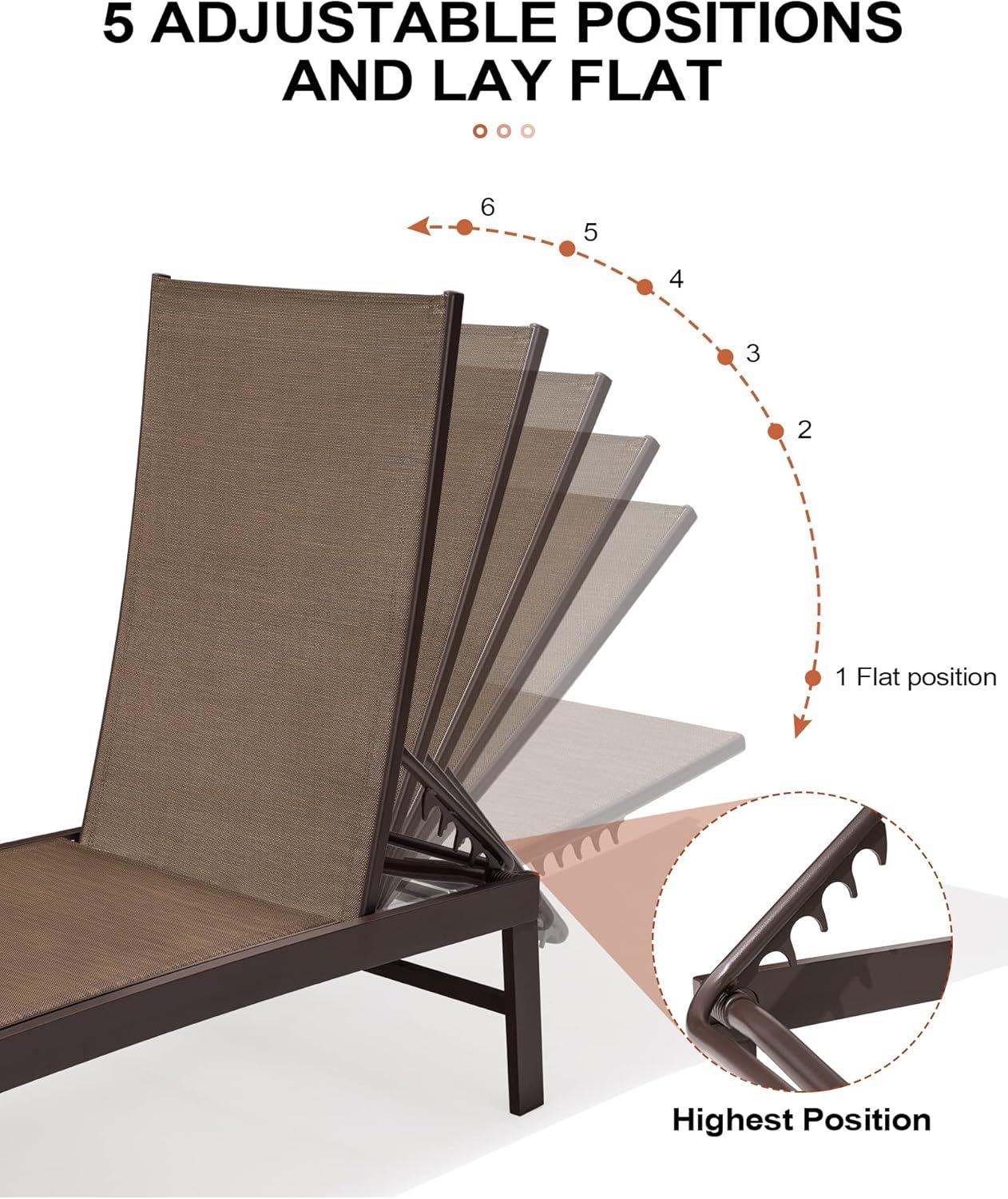 Ergonomic Outdoor Aluminum Lounge Set with Adjustable Chairs & Side Table - Brown