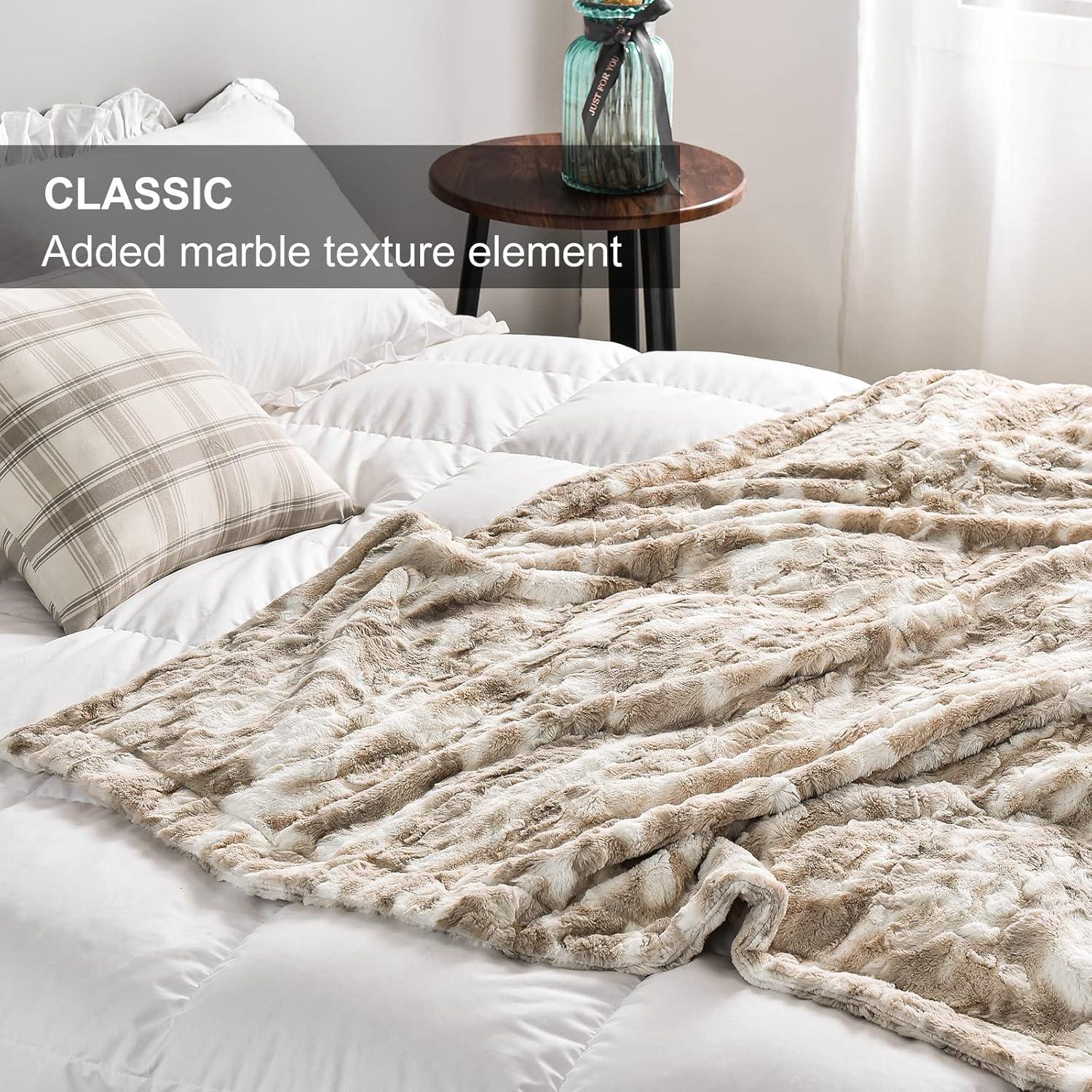 Luxurious Beige Faux Fur 50" x 60" Throw Blanket