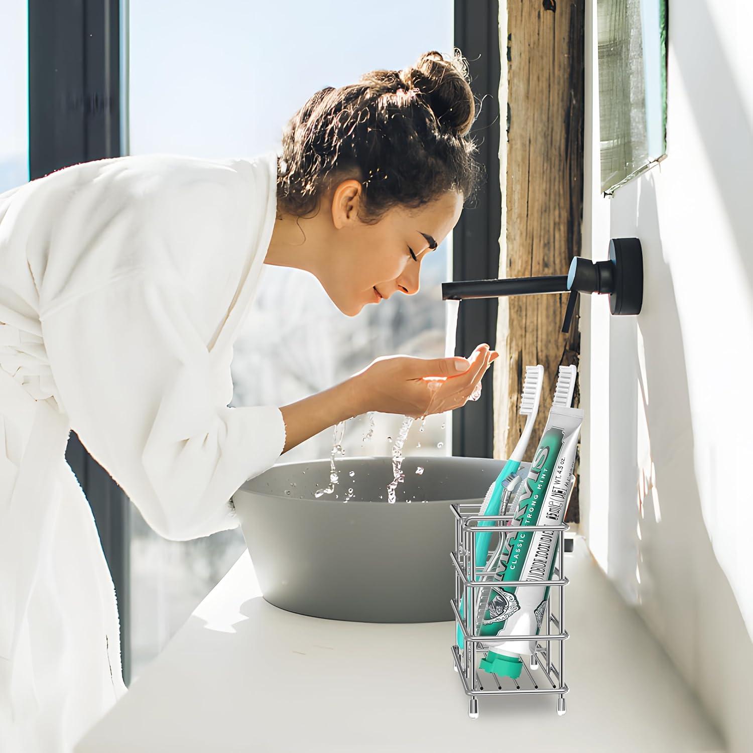 Small bathroom toothbrush holder, 5 compartments silver