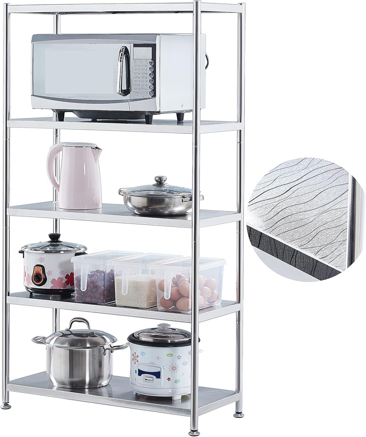 susunnus Stainless Steel Shelves 23.6in-5 Tier, Stainless Steel Shelf Organizer, Kitchen Storage Shelves,Artistic Texture, Pragmatic & Sturdy & Waterproof