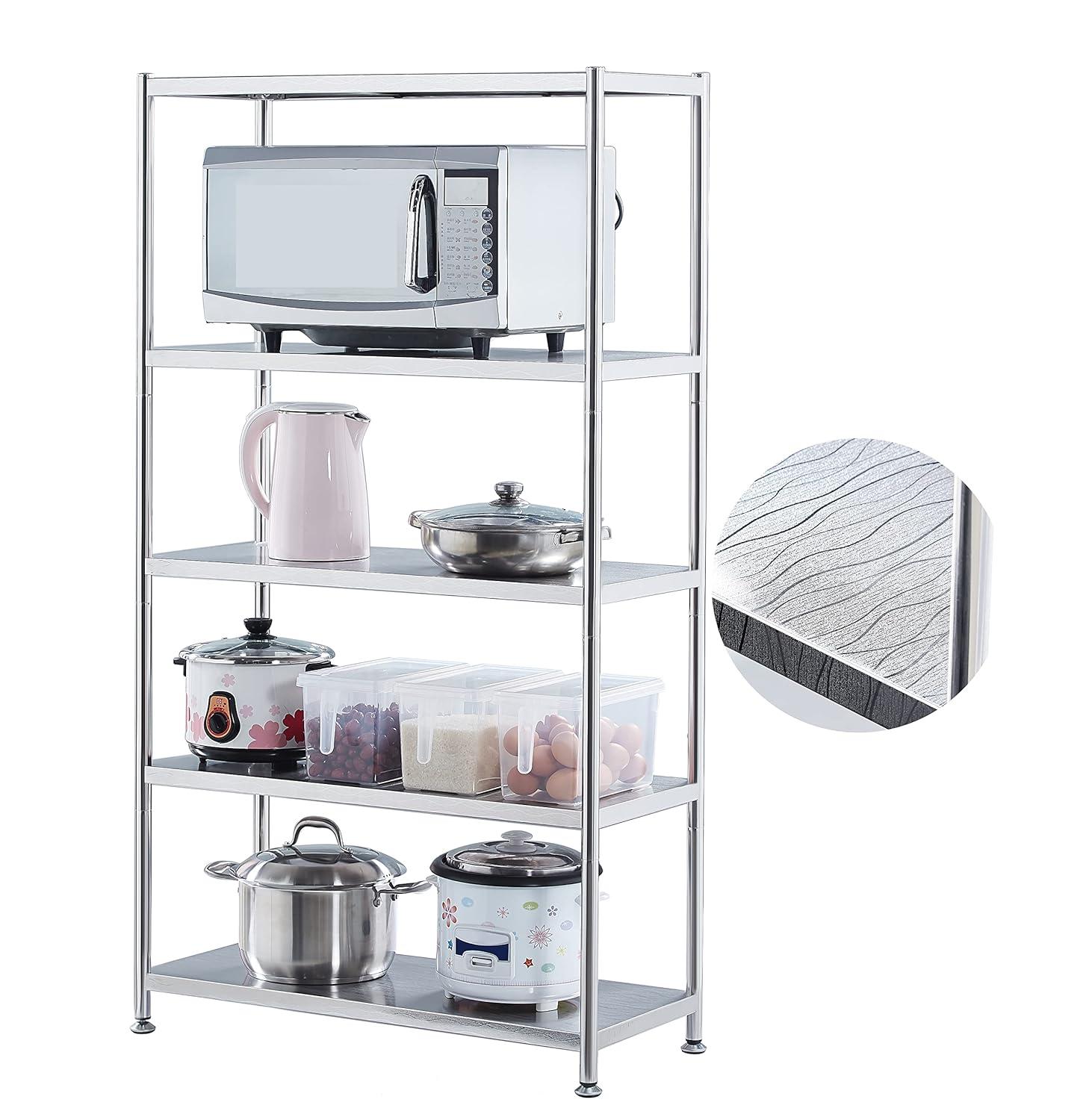 susunnus Stainless Steel Shelves 23.6in-5 Tier, Stainless Steel Shelf Organizer, Kitchen Storage Shelves,Artistic Texture, Pragmatic & Sturdy & Waterproof