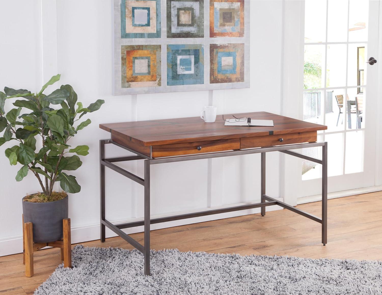 Tamra Natural Acacia Wood Top and Metal Base Home Office Desk