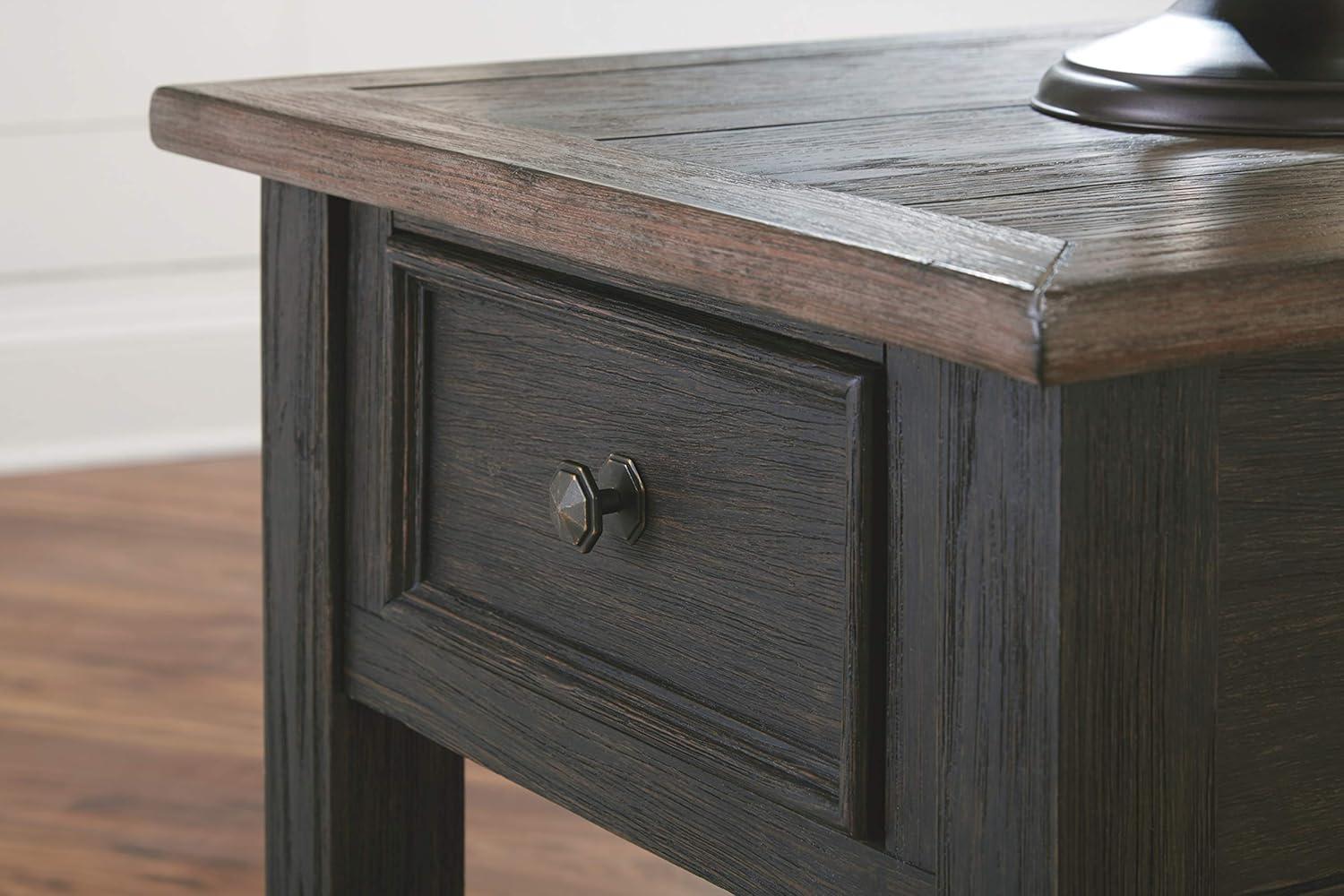 Tyler Creek End Table Grayish Brown/Black - Signature Design by Ashley: Mid-Century Modern, Wood Legs, Storage Shelf