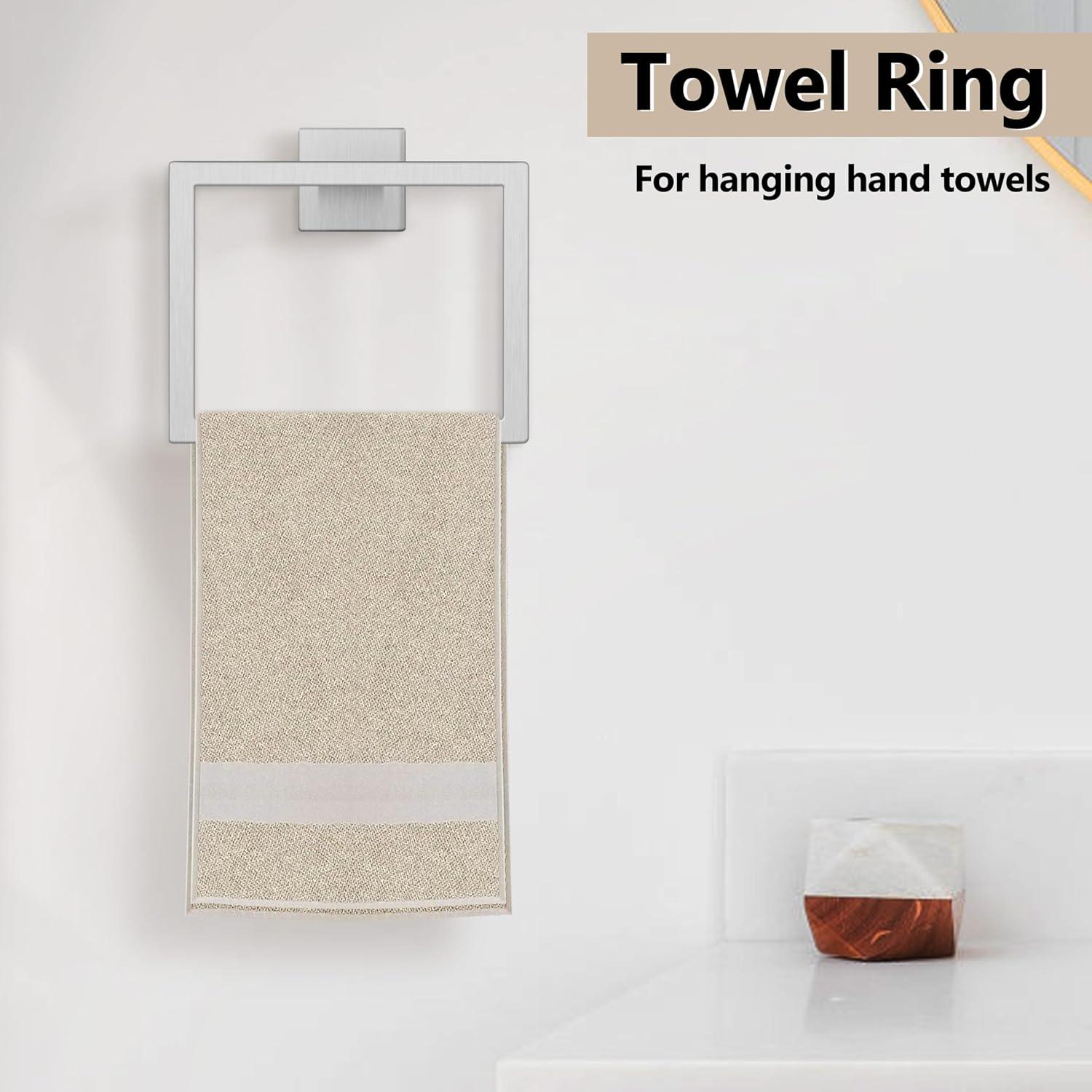 5 Pieces Brushed Nickel Bathroom Accessories Set, Homikit SUS304 Stainless Steel Wall Mounted Bath Towel Hardware Bar Set, 16 Inch Towel Rack, Toilet Paper Holder, Towel Ring, Hooks