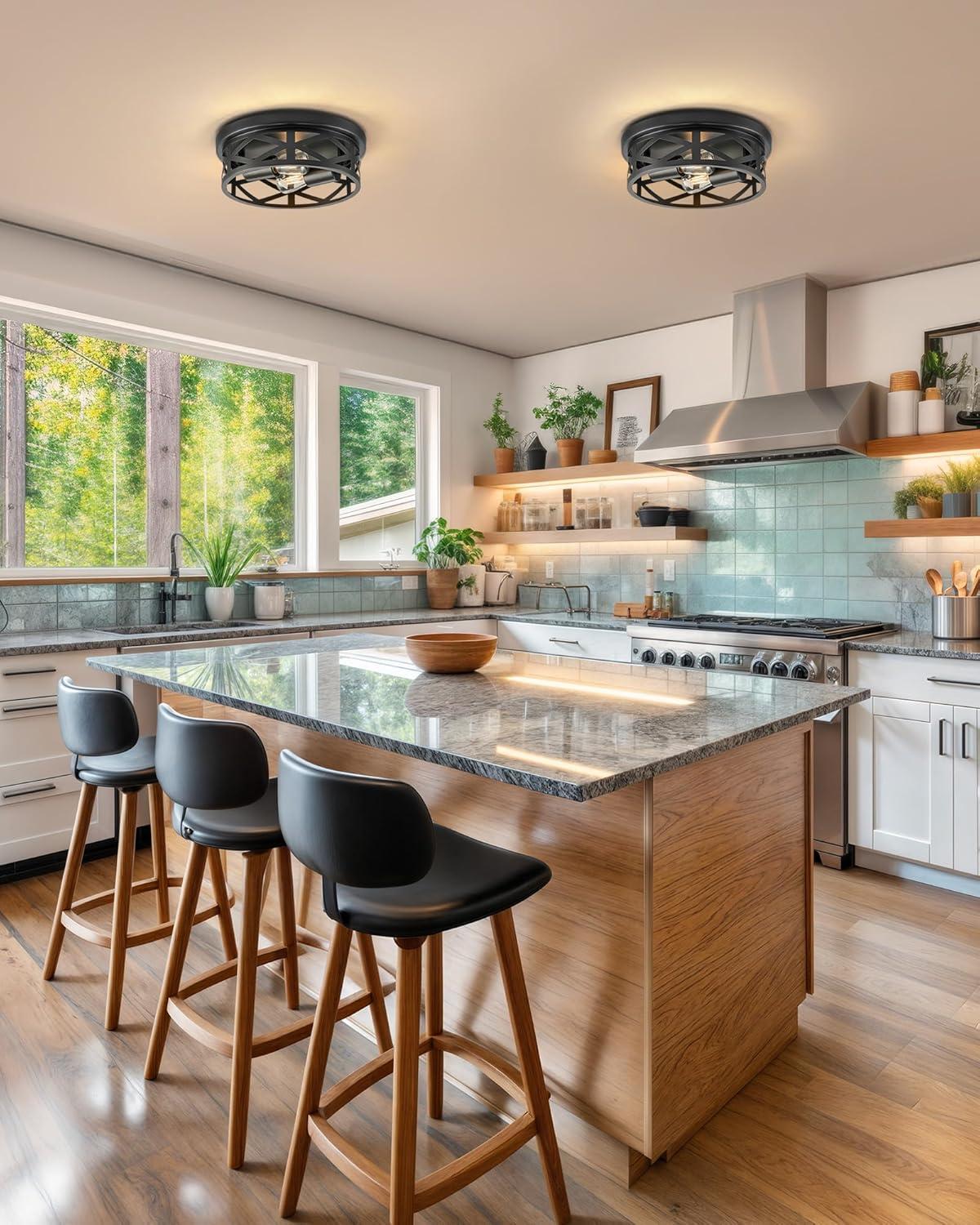 VONLUCE Flush Mount Ceiling Lights, 2-Light Hallway Ceiling Lighting Fixtures, 11 inch Farmhouse Metal Cage Ceiling Lights for Entryway Kitchen, Adjustable Lamp Holders, ETL, 2 pcs, Oil-Rubbed Bronze