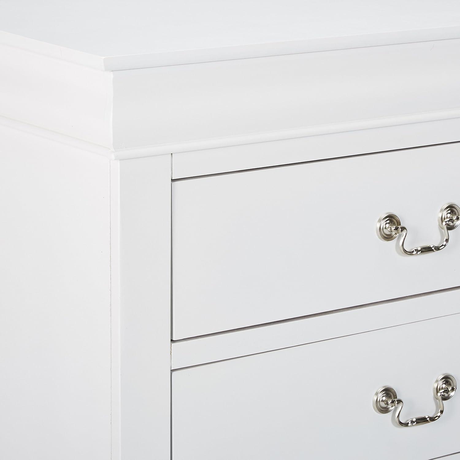 31" Louis Philippe Chest White - Acme Furniture: Brushed Nickel Hardware, 5 Drawers