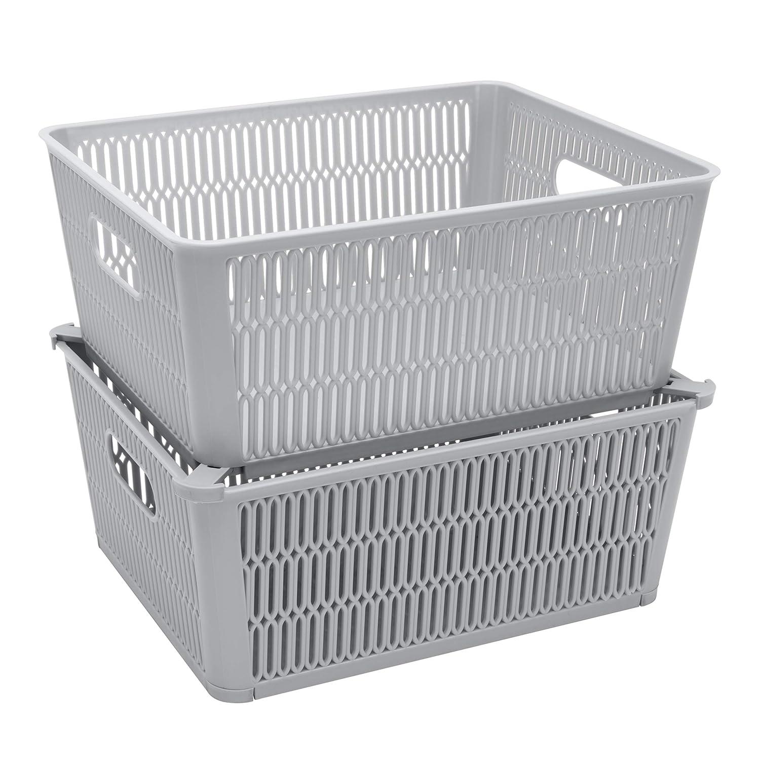 Simplify Slide 2 Stack It 2 Pack Plastic Storage Basket in Grey