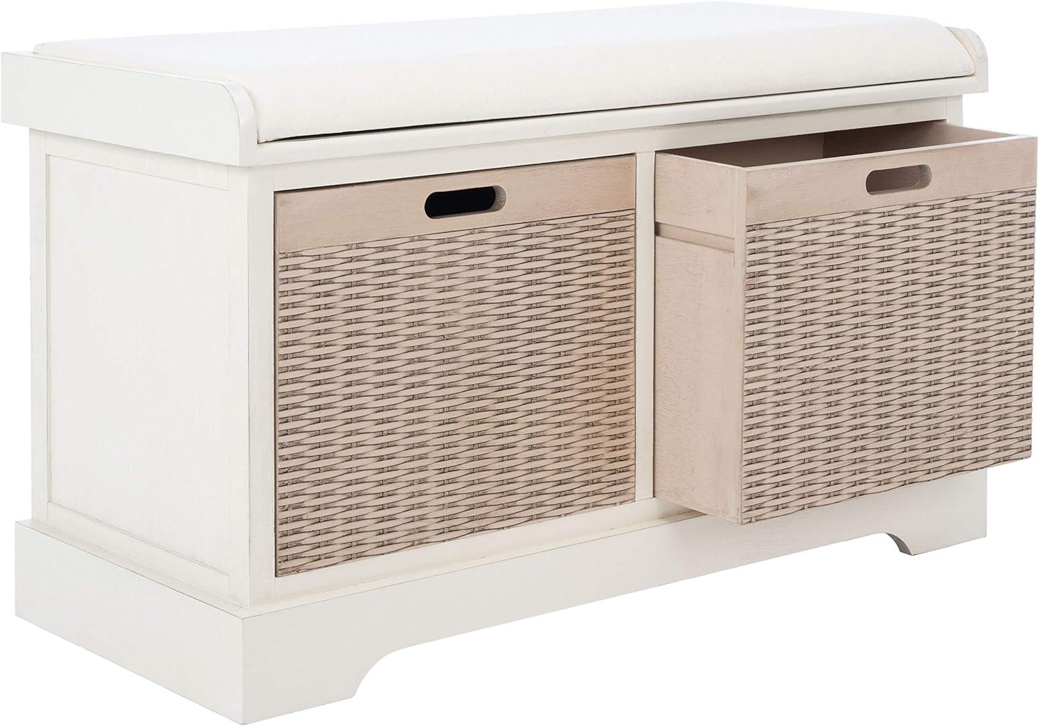 Landers 2 Drawer/Cushion Storage Bench - Distressed White - Safavieh