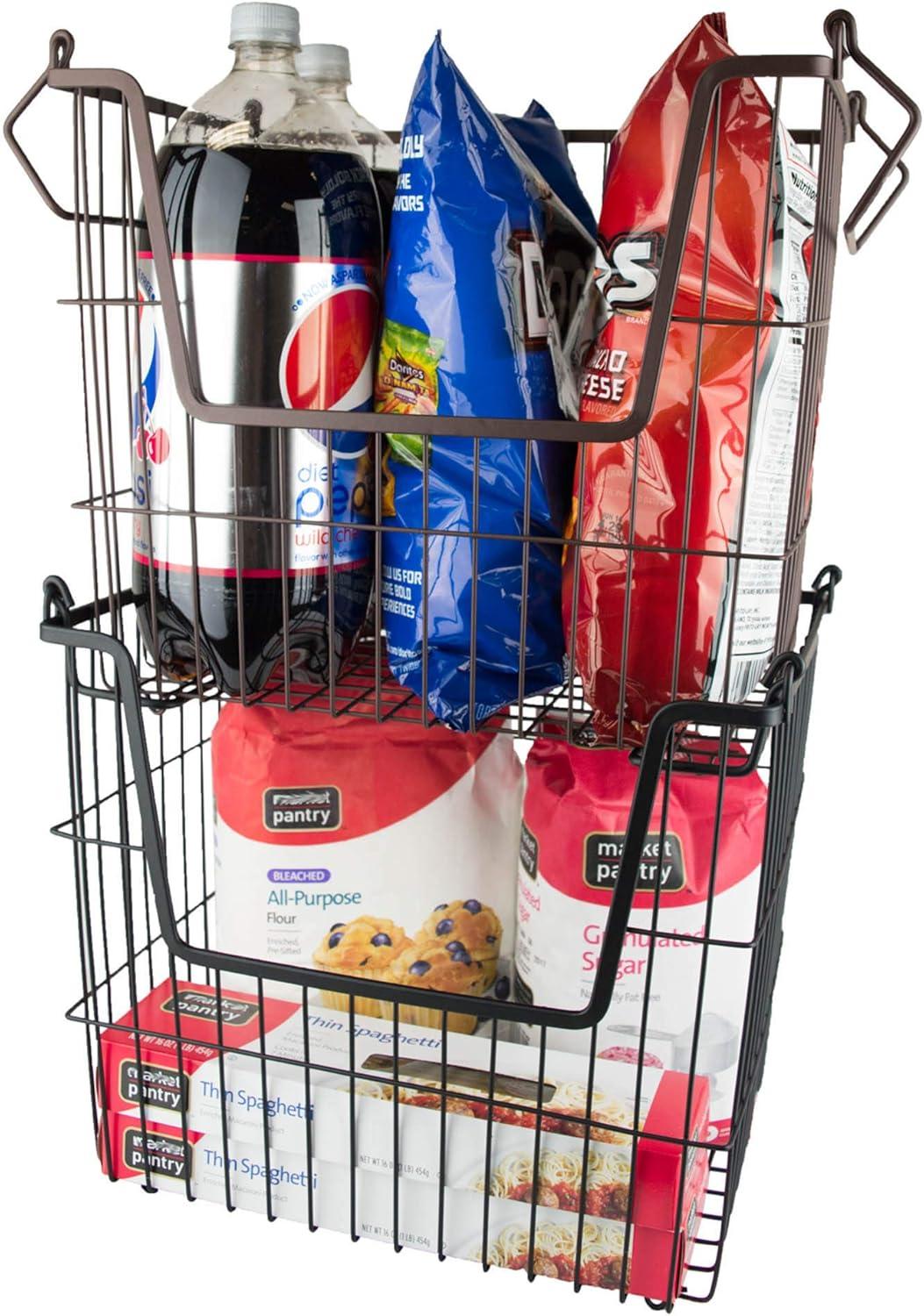 DII Design Imports Metal Wire Mesh Stackable Utility Storage Bin with Swinging Handles for Kitchens, Offices, and Living Rooms, Large, Cool Gray