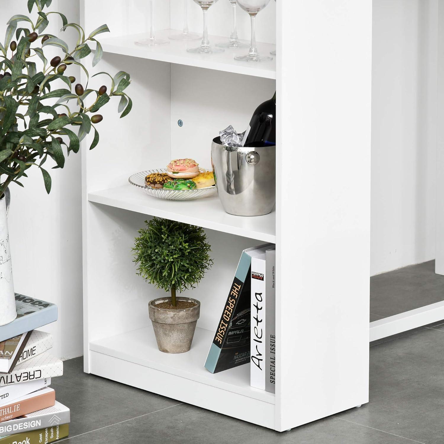 Modern 50'' White and Wood Counter Height Bar Table with Storage