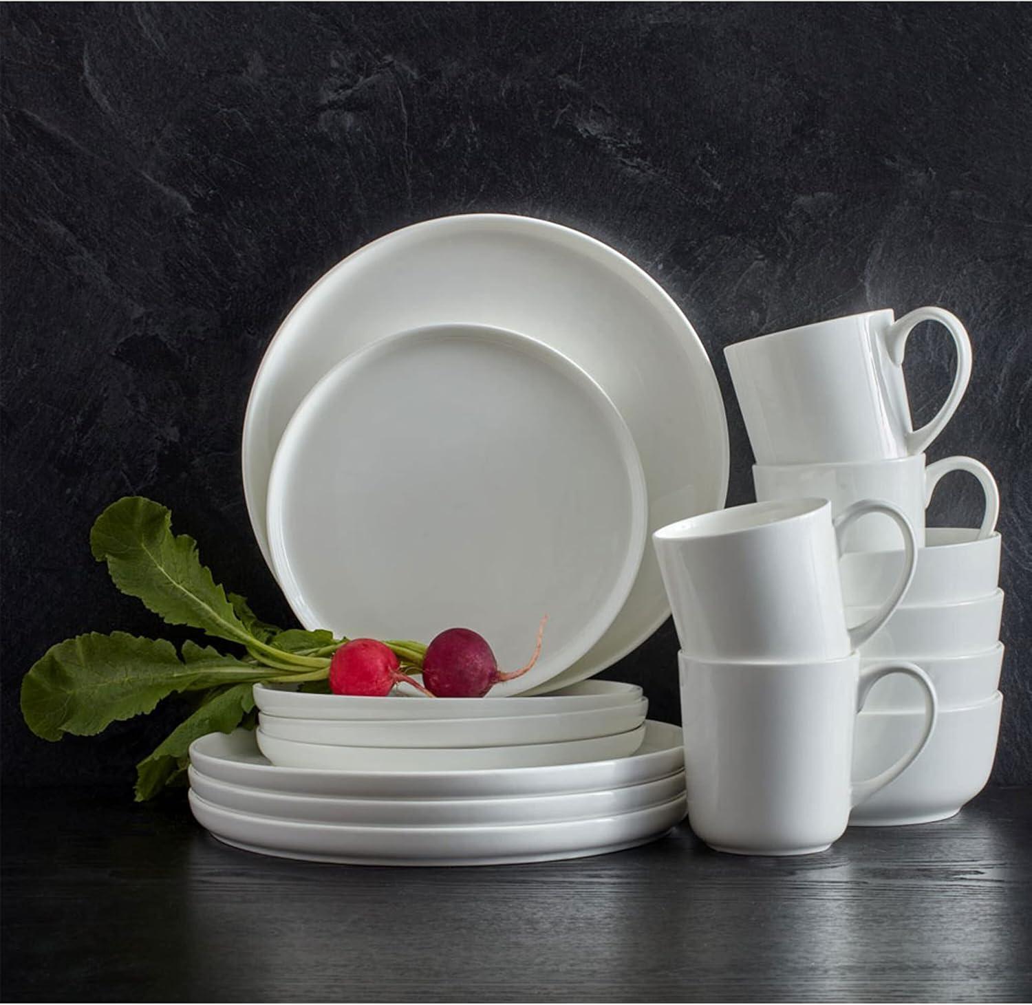 White Porcelain Glossy Round Dinnerware Set for 4