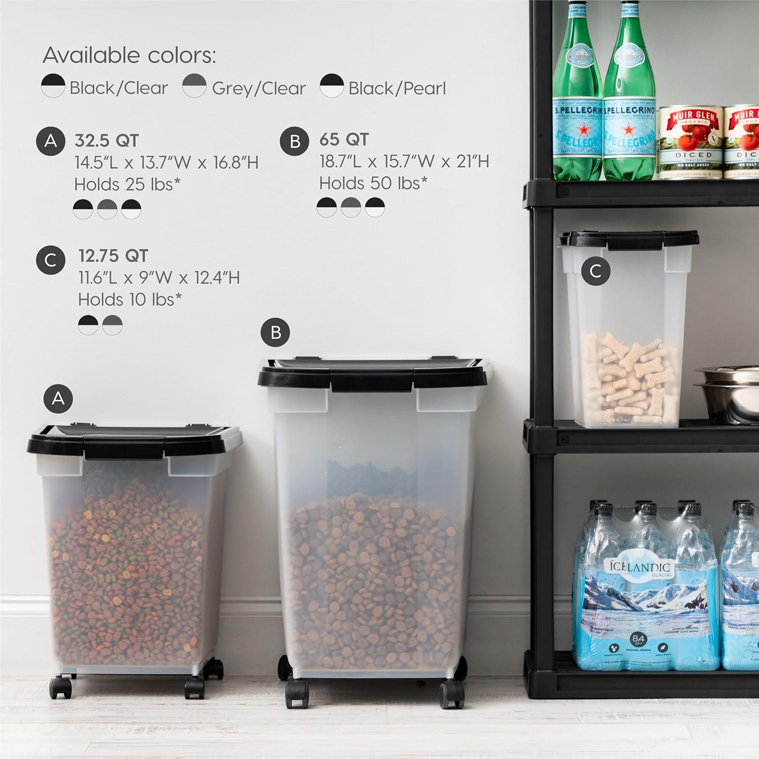 IRIS USA 10 Lbs / 12.75 Qt WeatherPro Airtight Pet Food Storage Container, Clear/Black