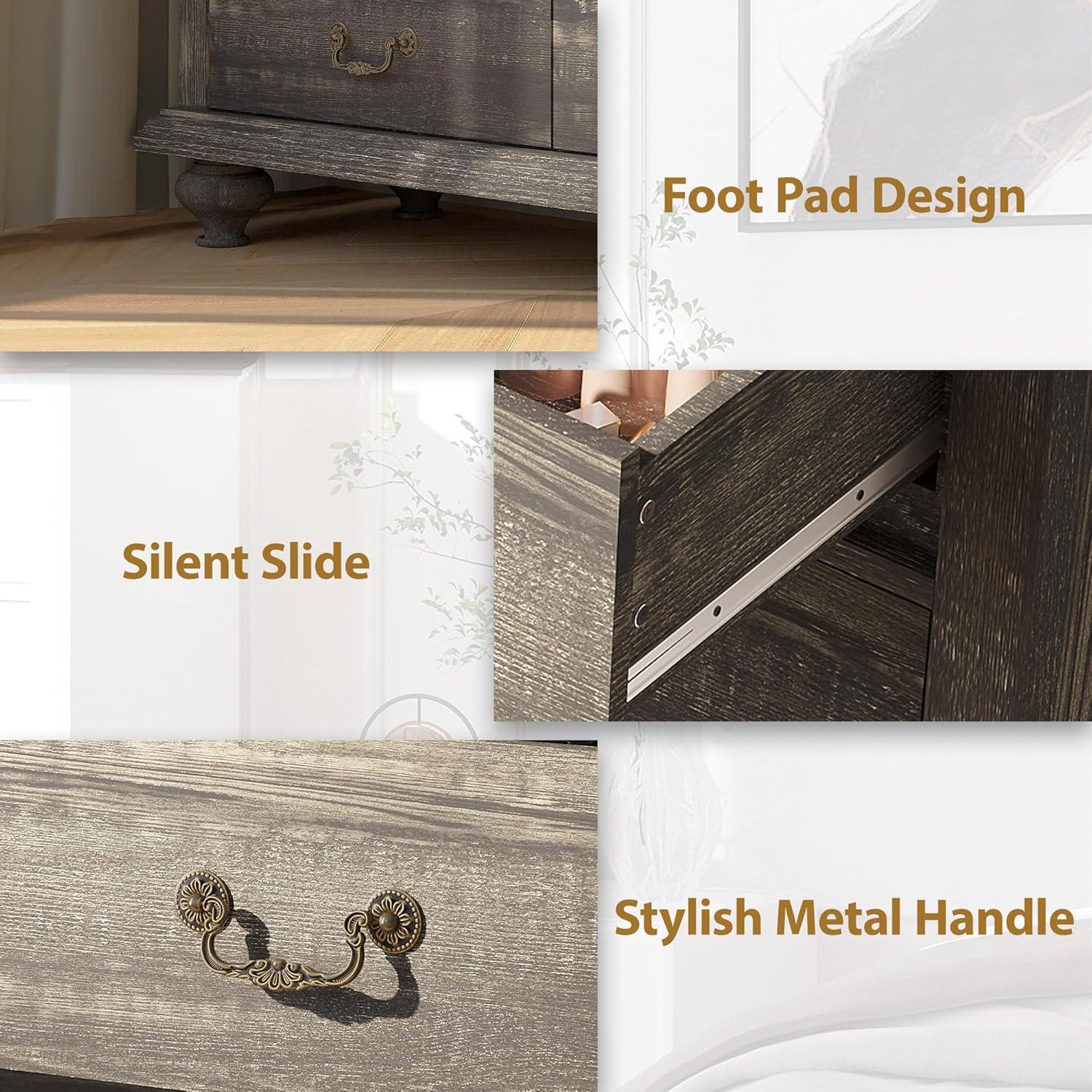 Black Rustic Wood 9-Drawer Dresser with Carved Handles