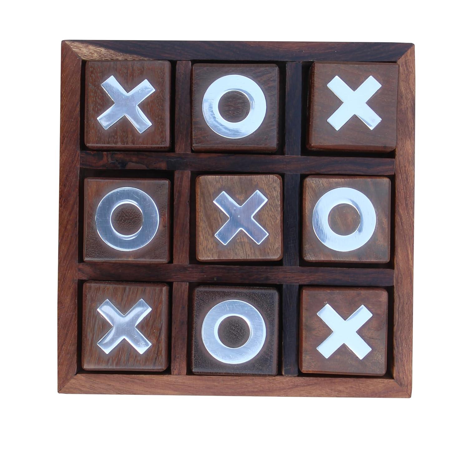 Natural Brown Rosewood Tic Tac Toe Travel Game