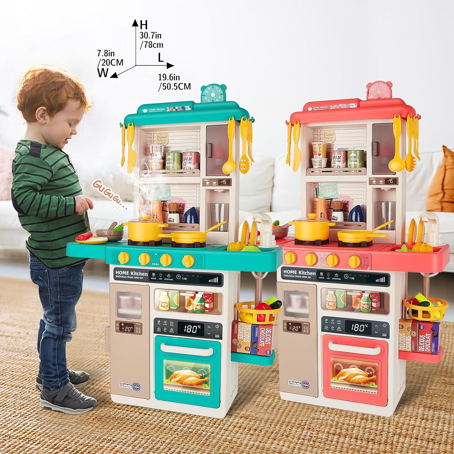 Kids Play Kitchen Set with Lights, Sounds, and Steam Effect