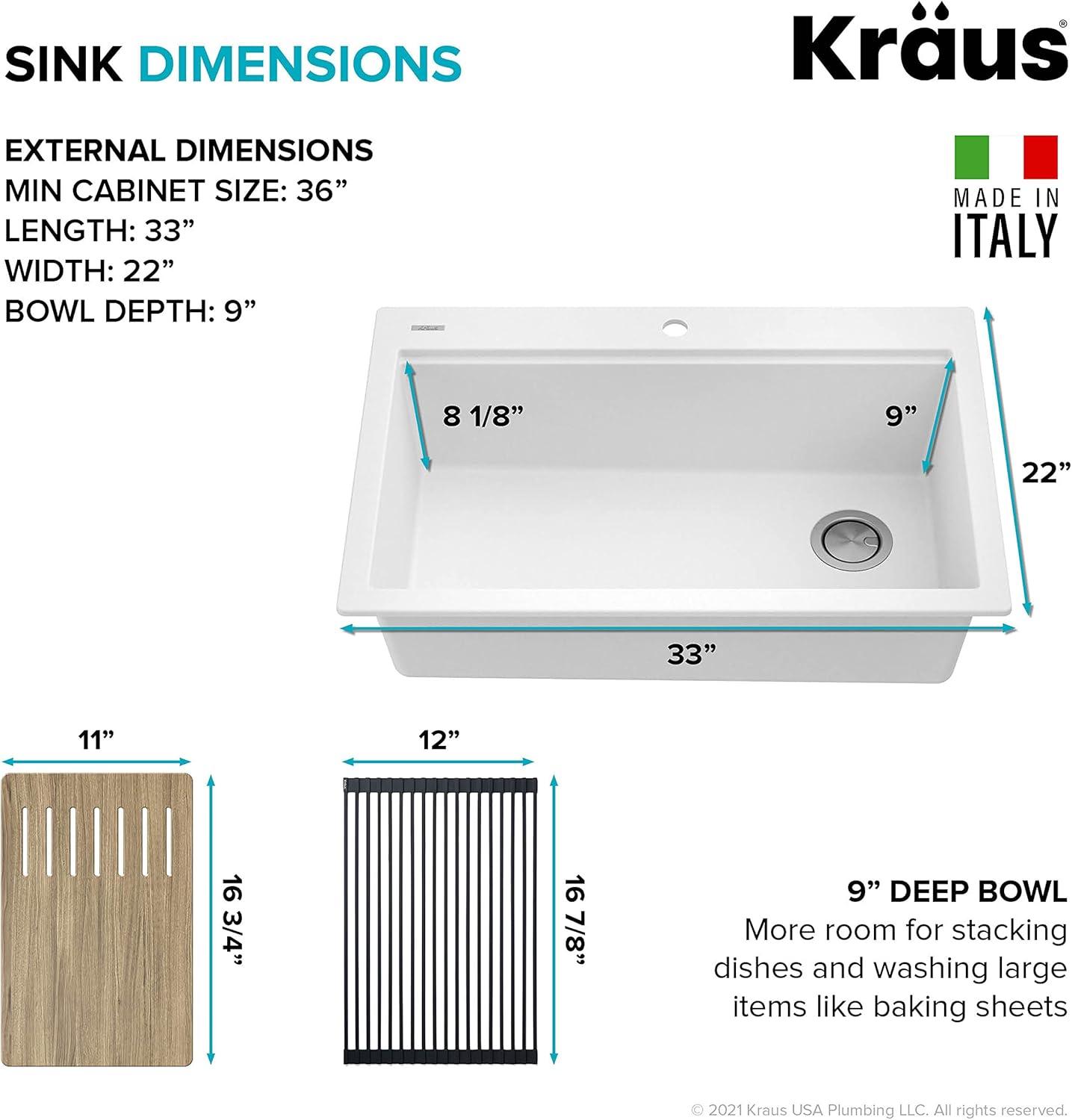 33 in. KRAUS Bellucci Workstation Drop-In Granite Composite Single Bowl Kitchen Sink with Accessories