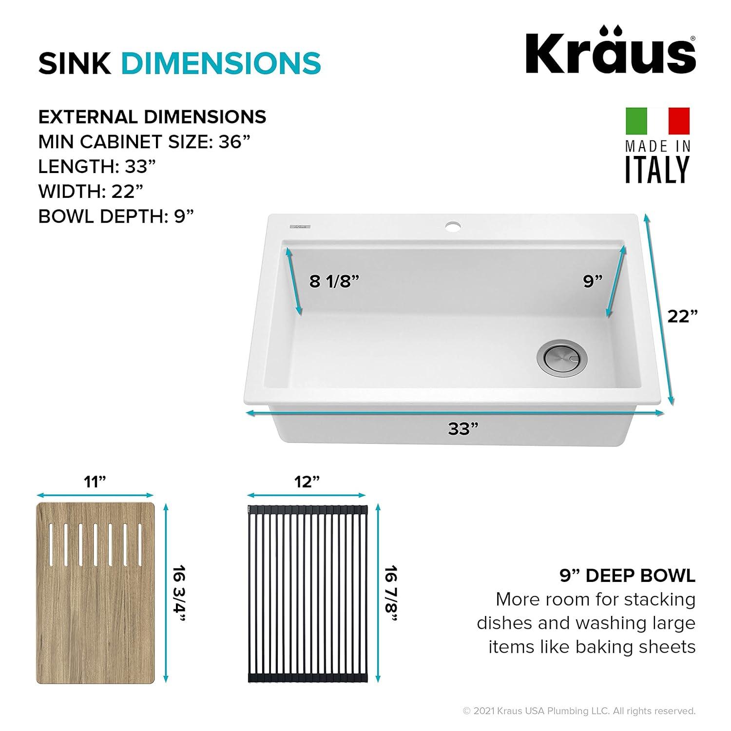 KRAUS Bellucci Workstation 33 in. Single Bowl Kitchen Sink with WasteGuard™ Garbage Disposal