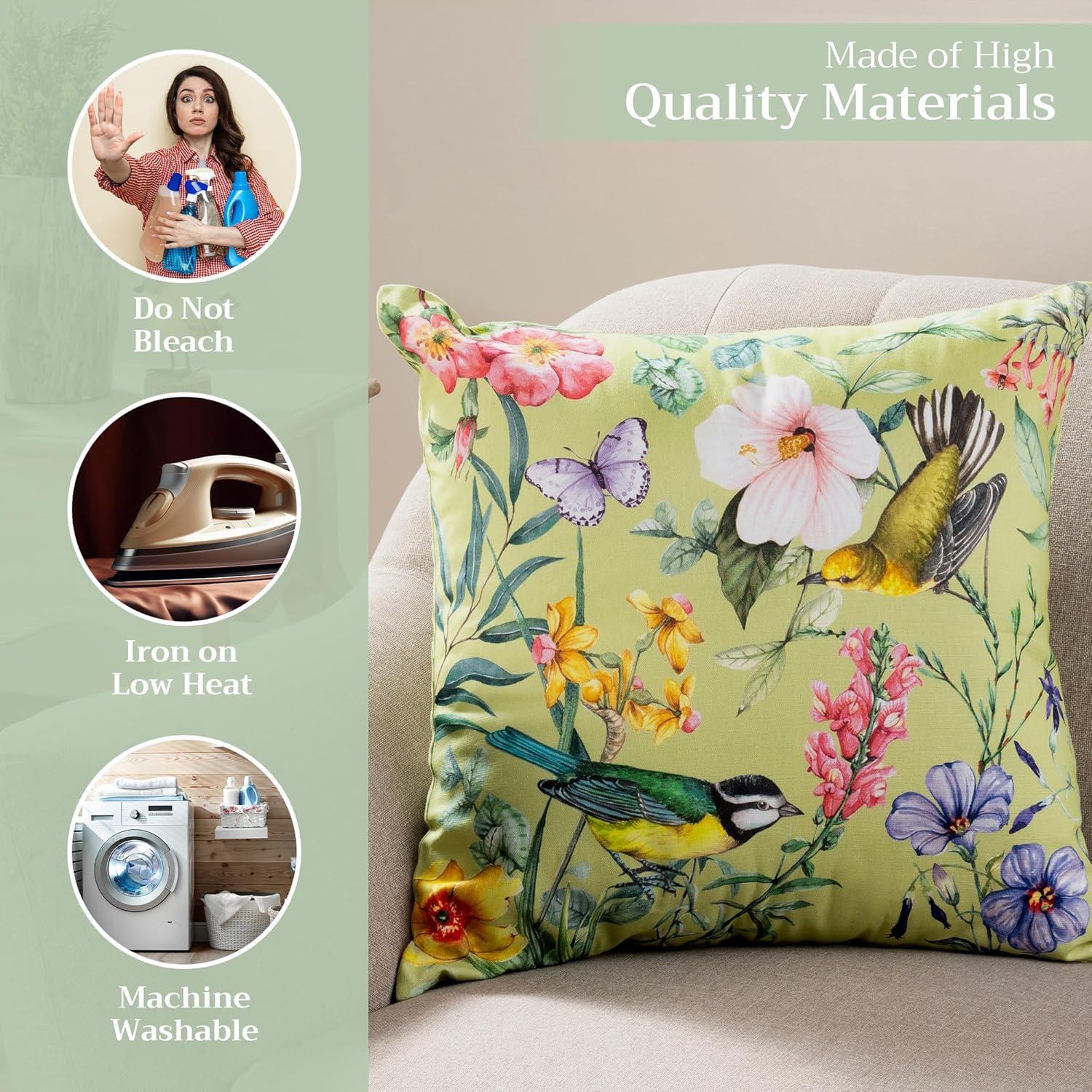Maison d' Hermine Decorative Pillow Covers 20x20 Inch Square 100% Cotton Throw Pillow Covers with Zipper - Chair, Couches, Sofas, Bedroom, Home, Gifts for Mothers Day (Hesperides - Oiseaux)