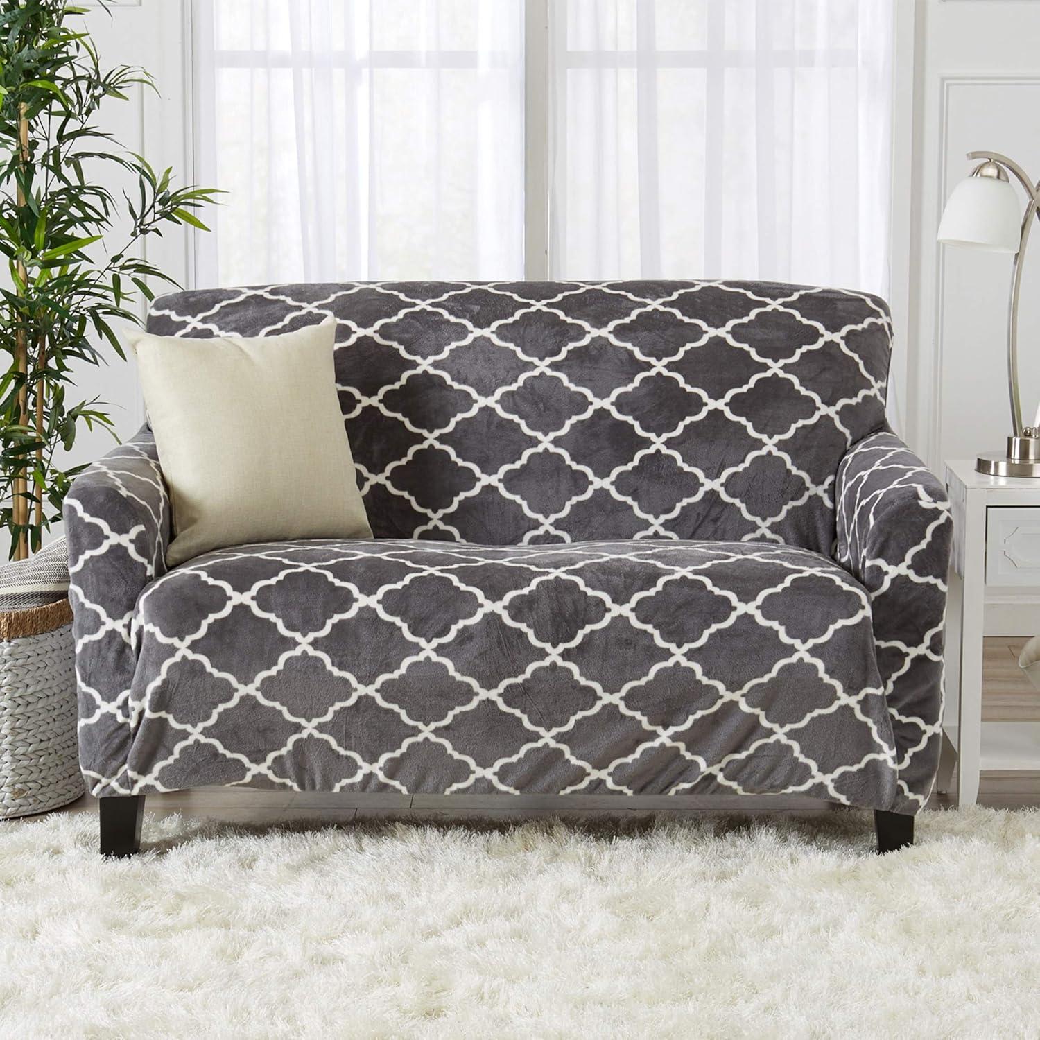 Velvet Plush Printed Stretch Loveseat Slipcover