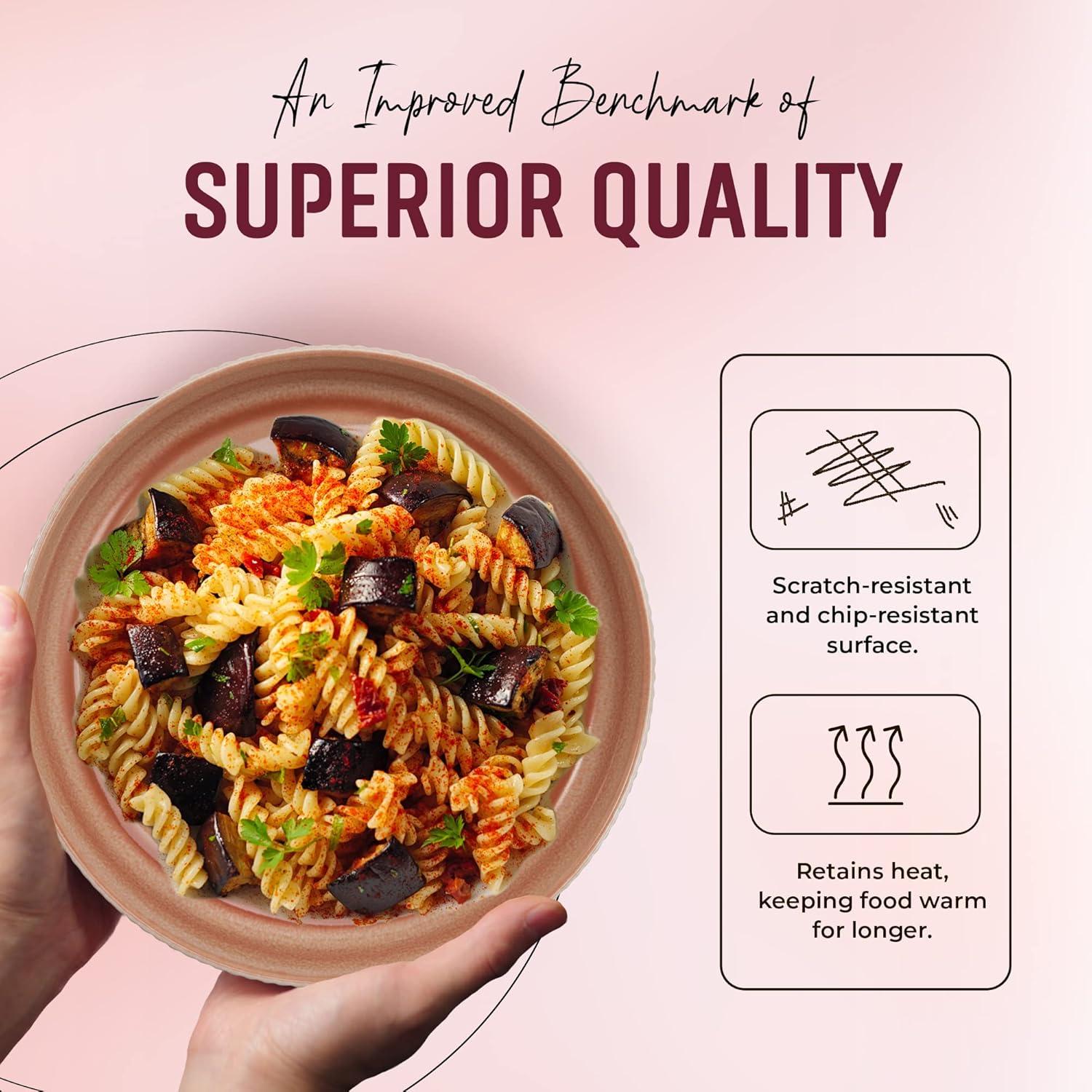 American Atelier Large Pasta Bowls, 42 oz Wide Shallow Stoneware Salad Bowl Set, Plates for Serving Dinner, Kitchen, and Eating, Set of 4,Blush