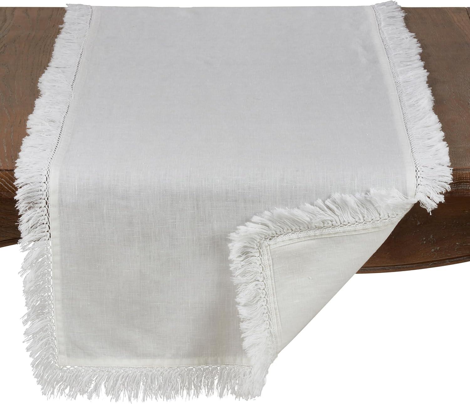 Natural Linen Stonewashed Fringe Table Runner 16" x 72"