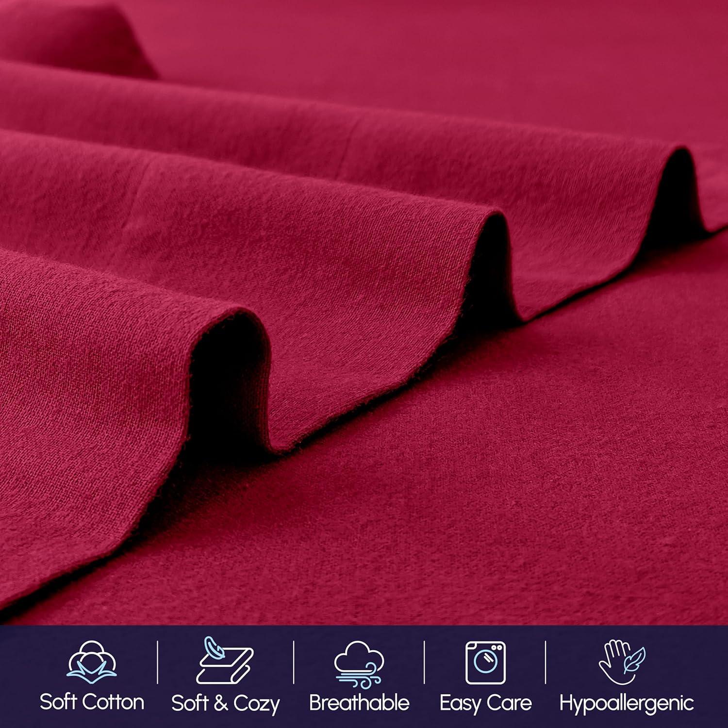 100% Turkish Soft Cotton Flannel Sheet Set - 4-Piece - Deep Pocket Fitted Sheet, Flannel Sheets - Queen, Burgundy