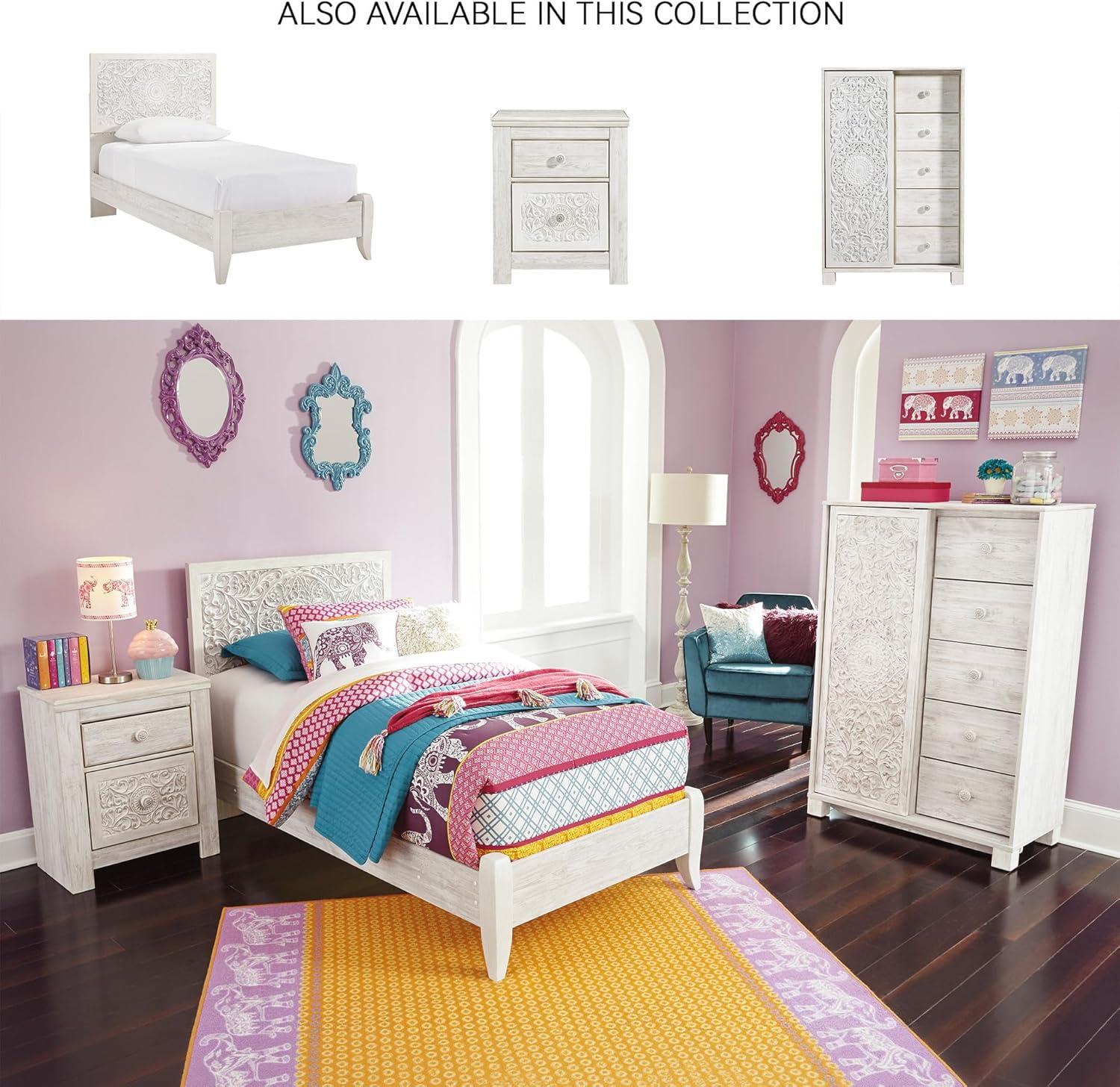 Paxberry Two Drawer Nightstand White Wash - Signature Design by Ashley: Traditional Style, USB Port, Storage Function