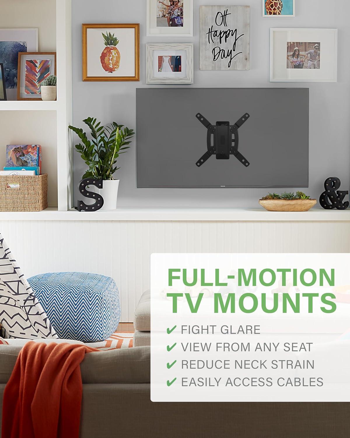 Black Full-Motion Wall TV Mount for 19-40 Inch Screens