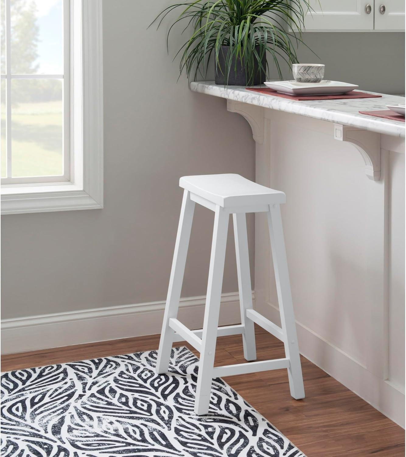 Linon Beamon 29" Sturdy Wood Backless Saddle Seat Counter Stool in Pure White