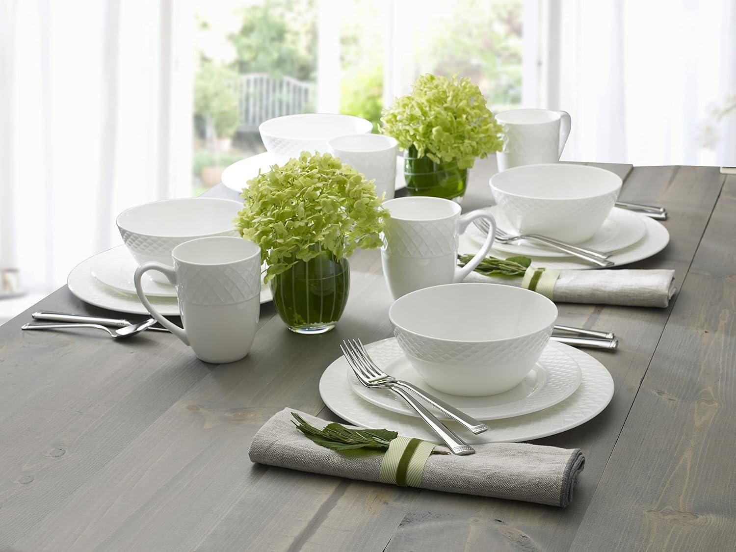 White Porcelain Trellis 16-Piece Dinnerware Set, Service for 4