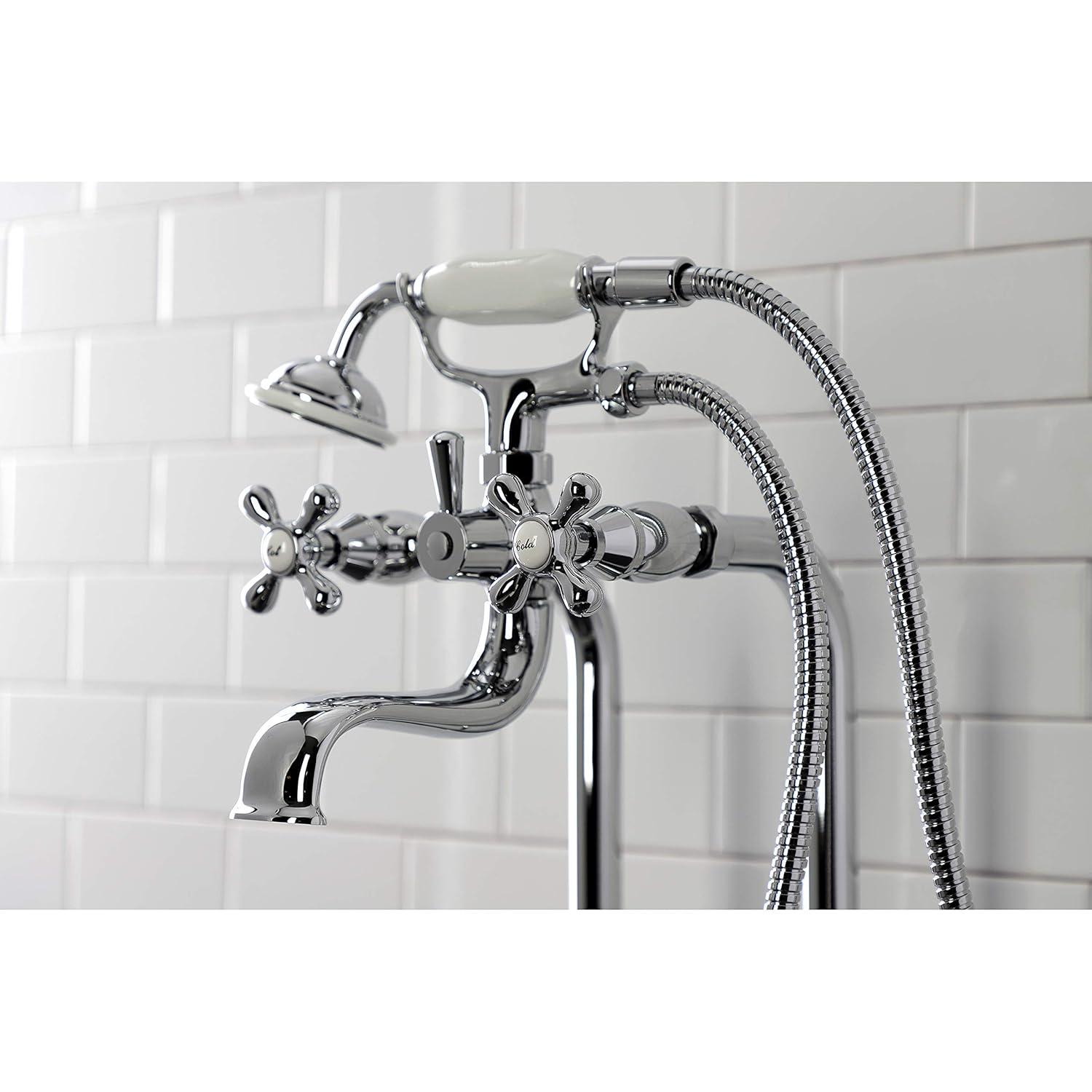 Kingston Brass CCK226K1 Kingston Brass Kingston Three-Handle 2-Hole Freestanding Clawfoot Tub Faucet Package with Supply Line and Stop Valve