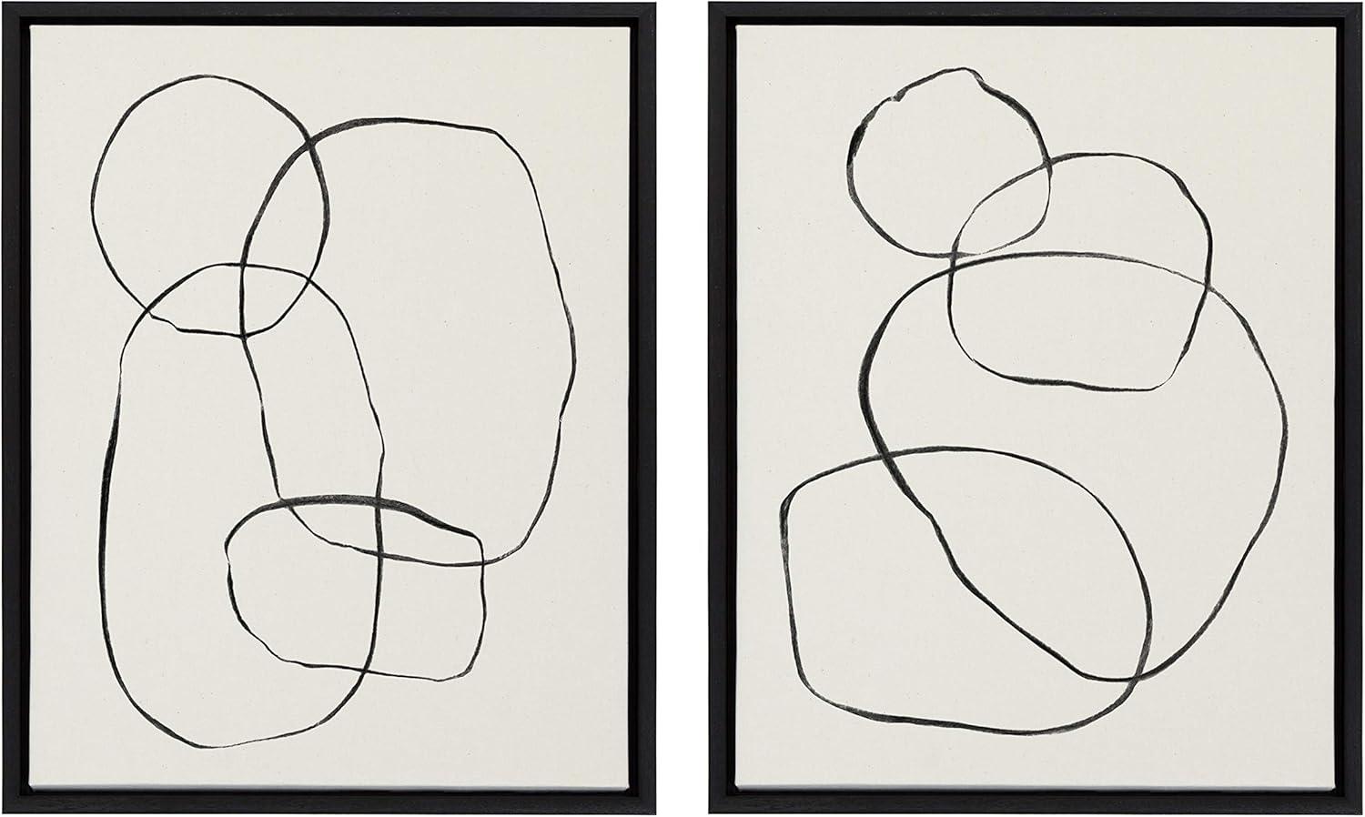 18" x 24" (Set of 2) Sylvie Modern Circles and Going in Circles by Framed Wall Canvas Set Black - Kate & Laurel All Things Decor