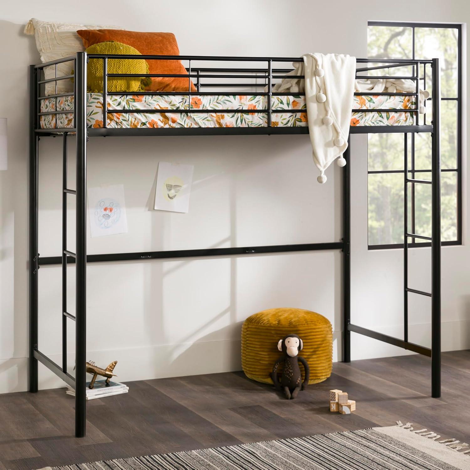 Metal Twin Loft Bunk Bed in Black