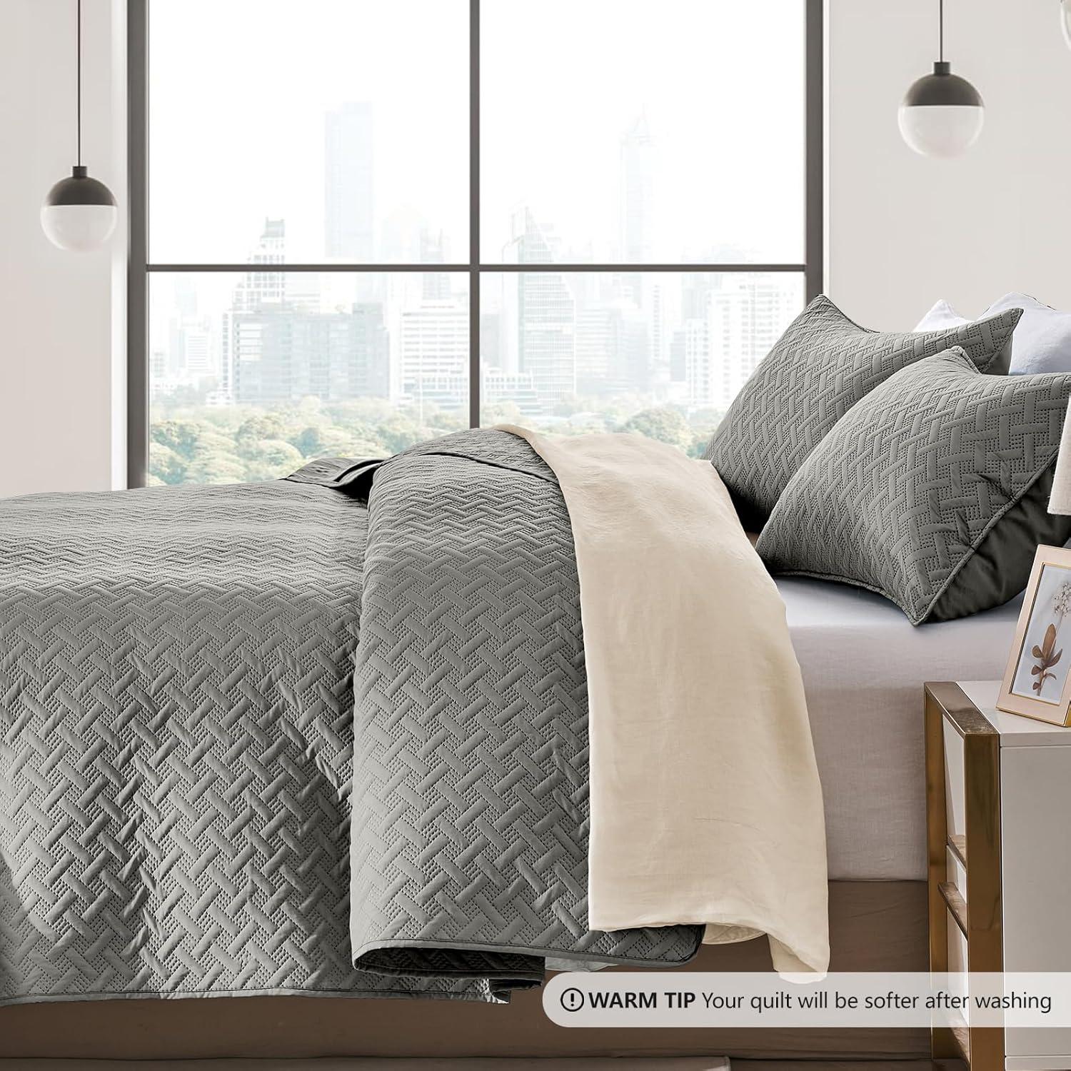 3pc Full/Queen Nina Embossed Quilt Set Gray - VCNY Home: Hypoallergenic Microfiber Coverlet with Shams