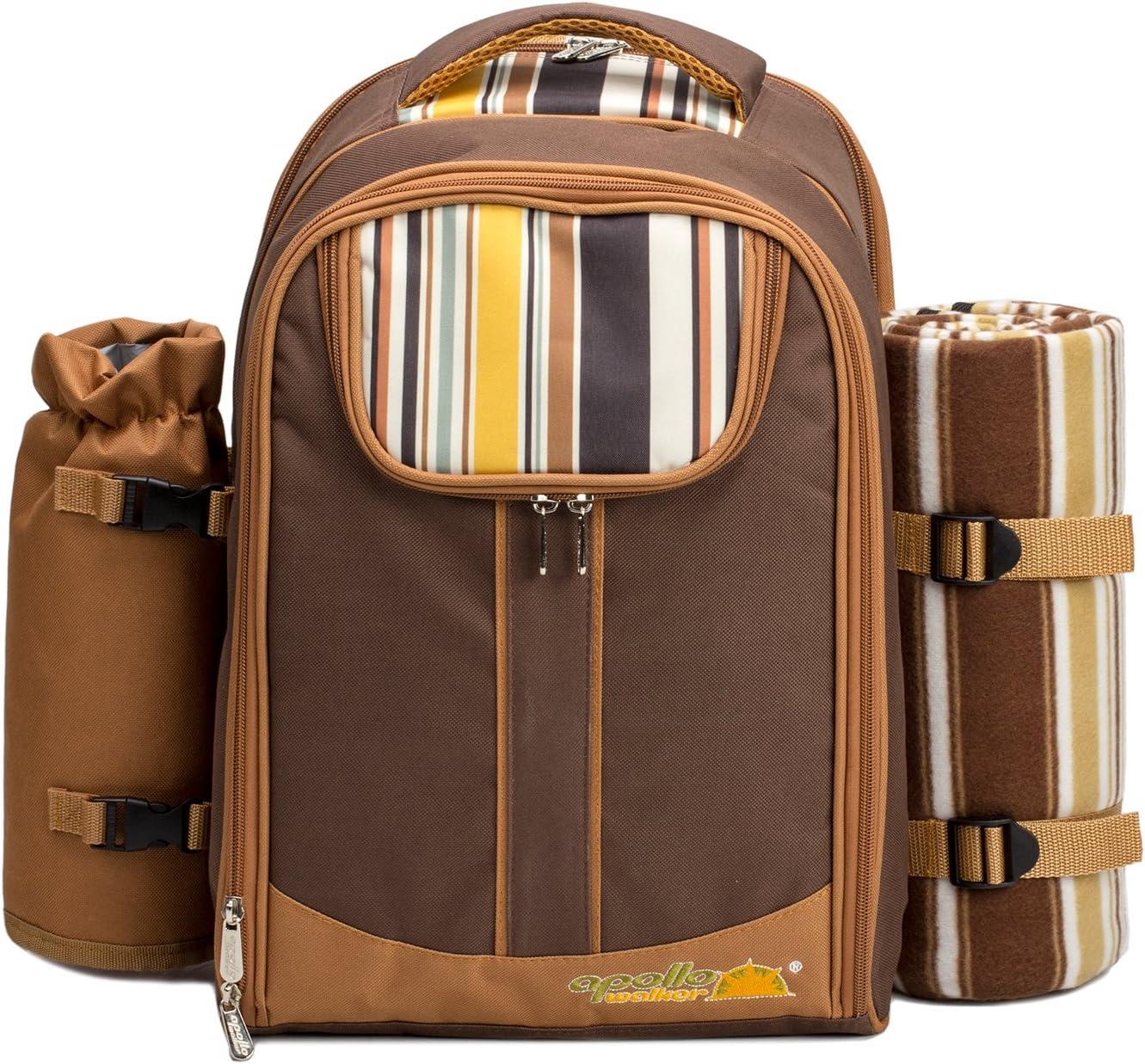 Brown Picnic Backpack for 2 with Cooler and Blanket