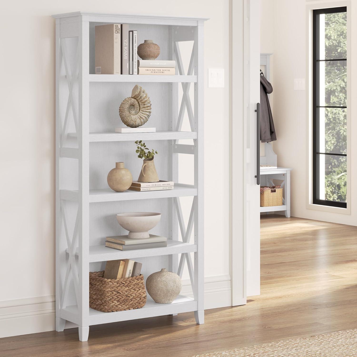 65.98" 5 Shelf Key West Bookshelf Pure White Oak - Bush Furniture: Wall Attachment, MDF Laminate