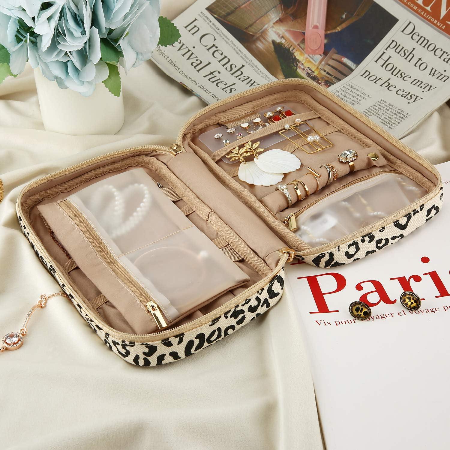 Jewelry Organizer Case Travel Jewelry Storage Bag for Necklace, Earrings, Rings, Bracelet, Soft Pink