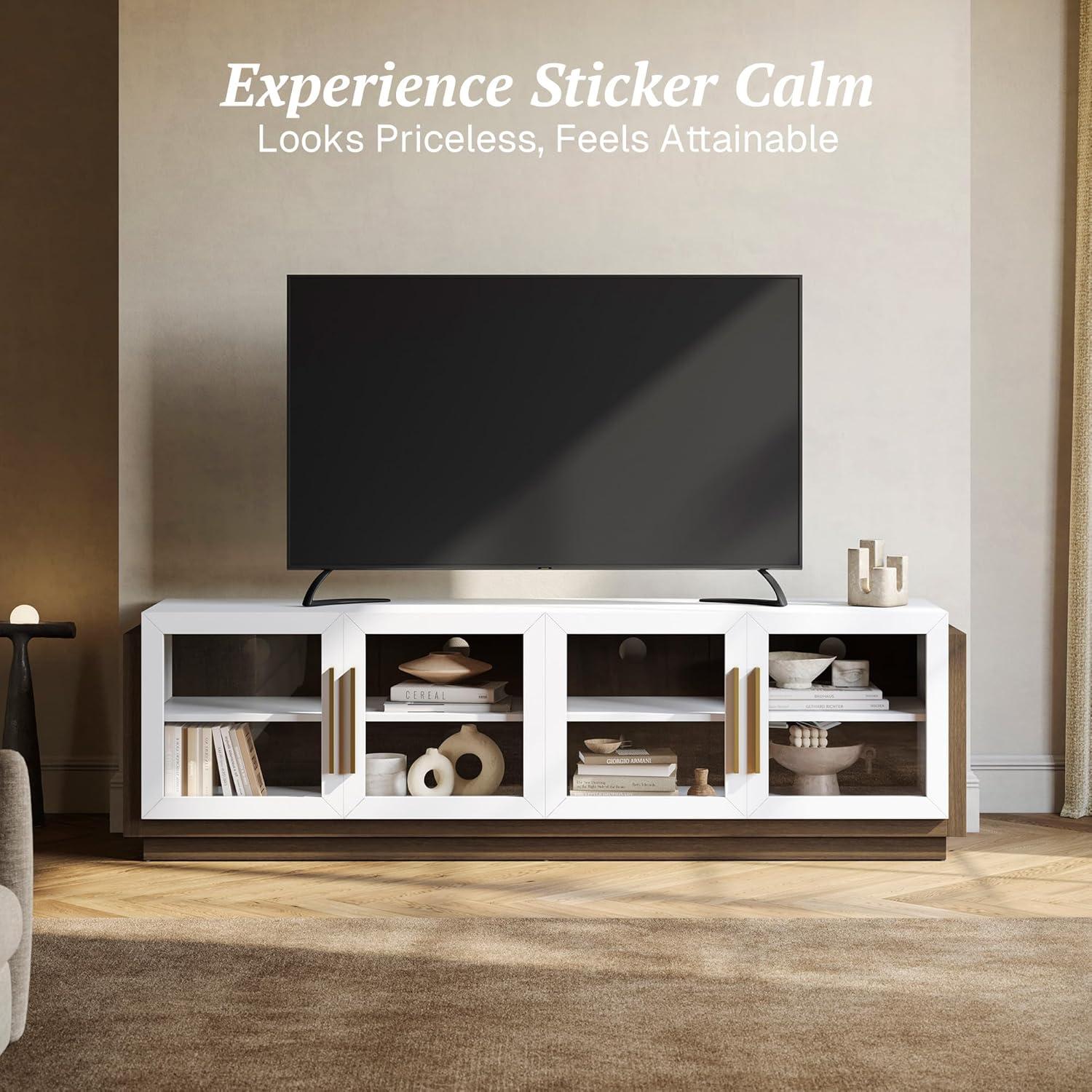 BELLEZE 70" TV Stand for TVs up to 75", Modern TV Stand & Entertainment Center with Shelves, Wood Storage Cabinet for Living Room or Bedroom - Brixston (White)