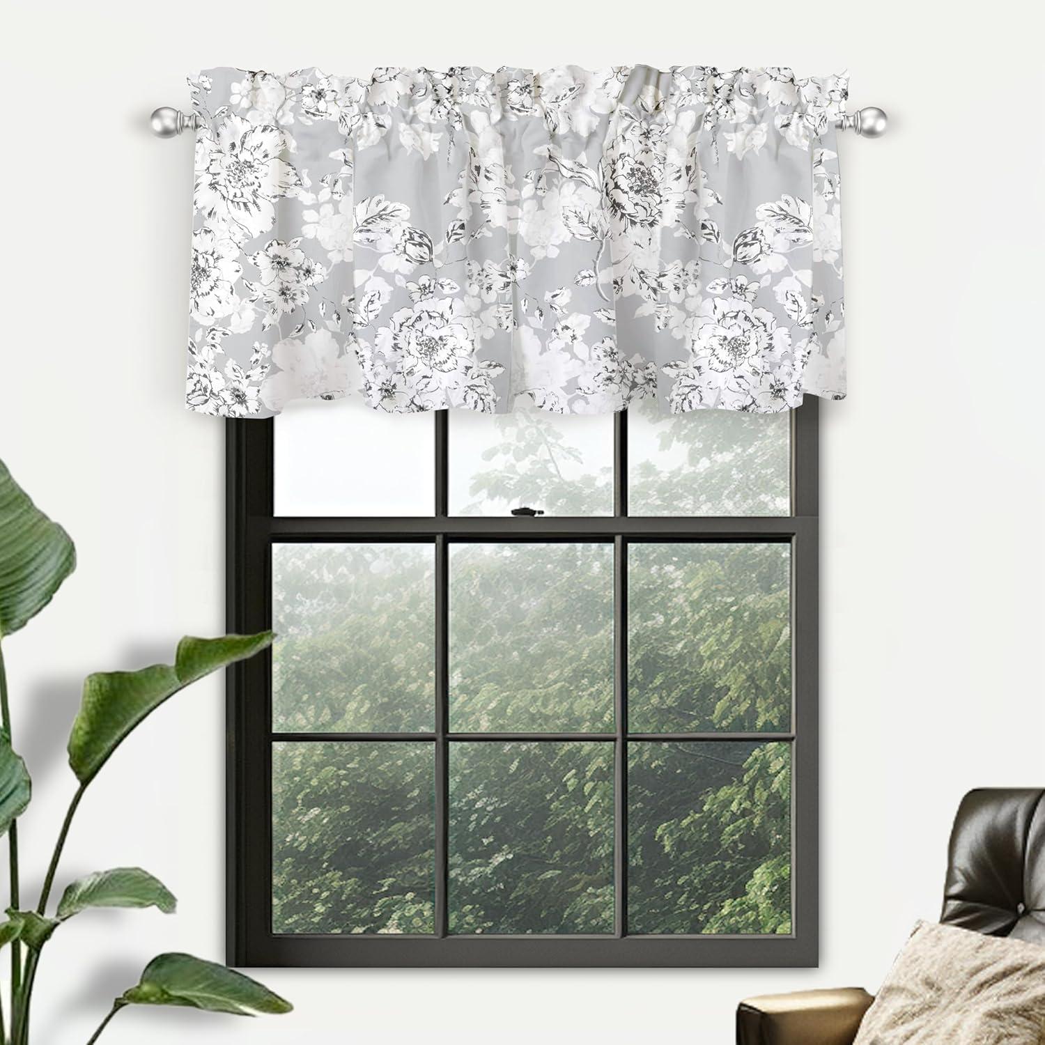 DriftAway Classic Collection Floral Rod Pocket Room Darkening Valances, 52" x 18"