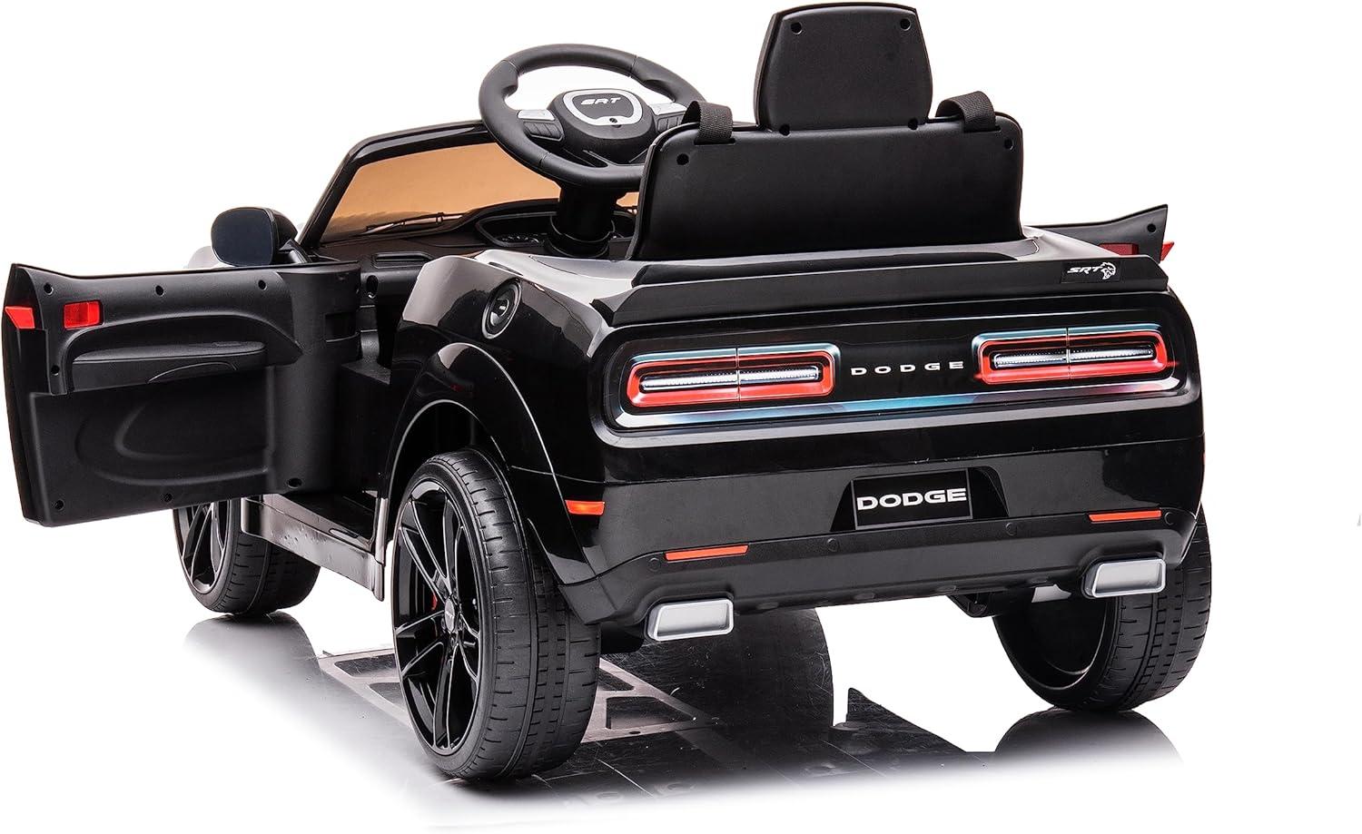 Kids Ride on Car with Remote Control, 12V Licensed Dodge Challenger SRT Ride on Toy, Electric Car Vehicle with Bluetooth, LED Lights, Horn, Battery Powered Toy Car for Boys Girls, Black, D5314