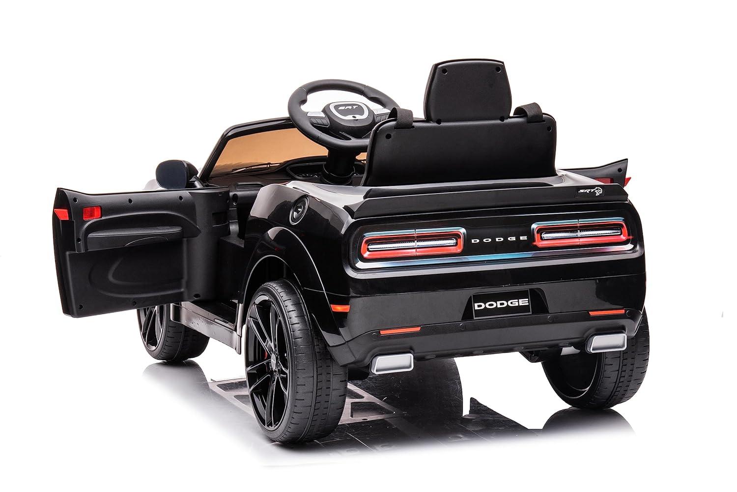Kids Ride on Car with Remote Control, 12V Licensed Dodge Challenger SRT Ride on Toy, Electric Car Vehicle with Bluetooth, LED Lights, Horn, Battery Powered Toy Car for Boys Girls, Black, D5314