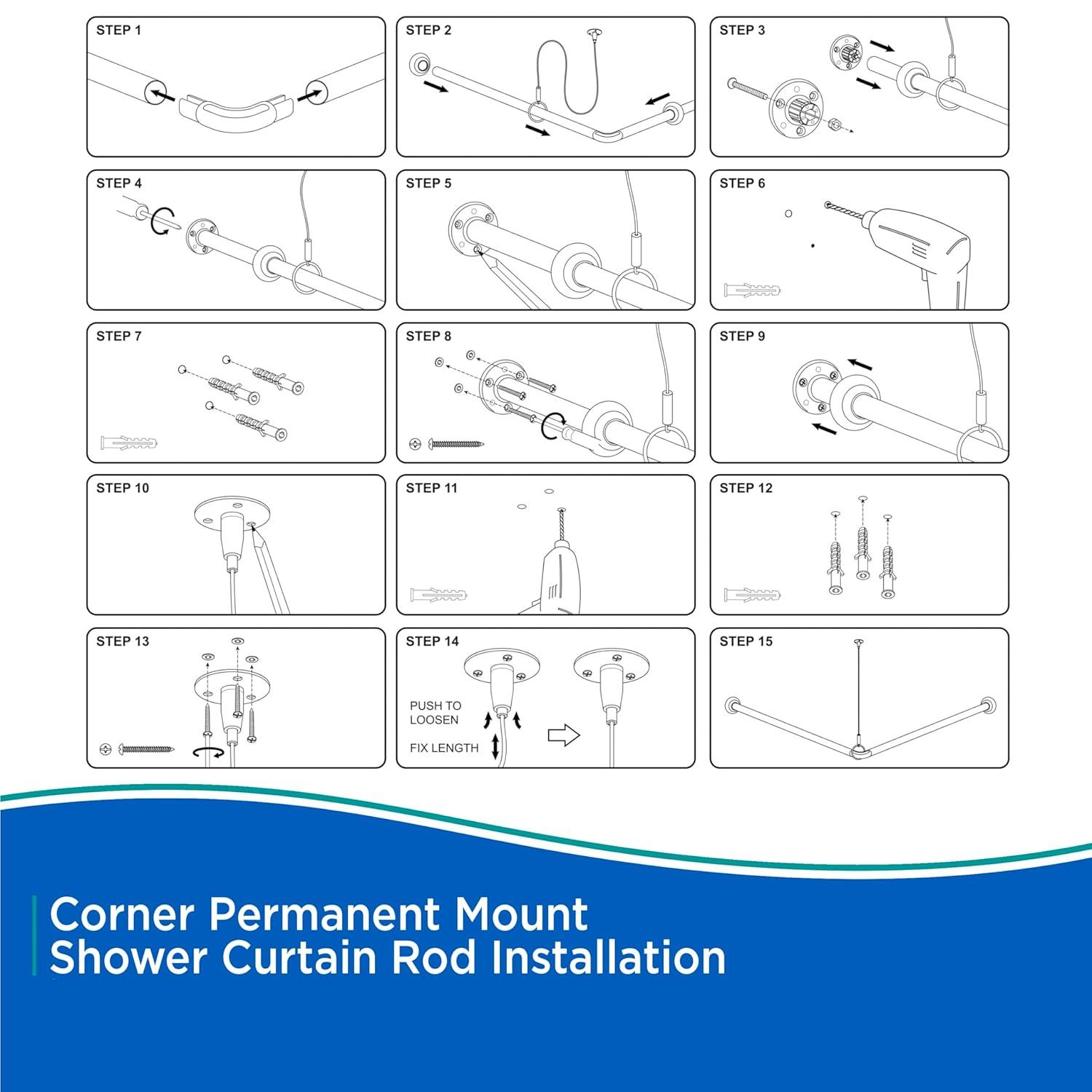 Kenney Twist & Fit 36" x 36" Fixed Corner Shower Curtain Rod