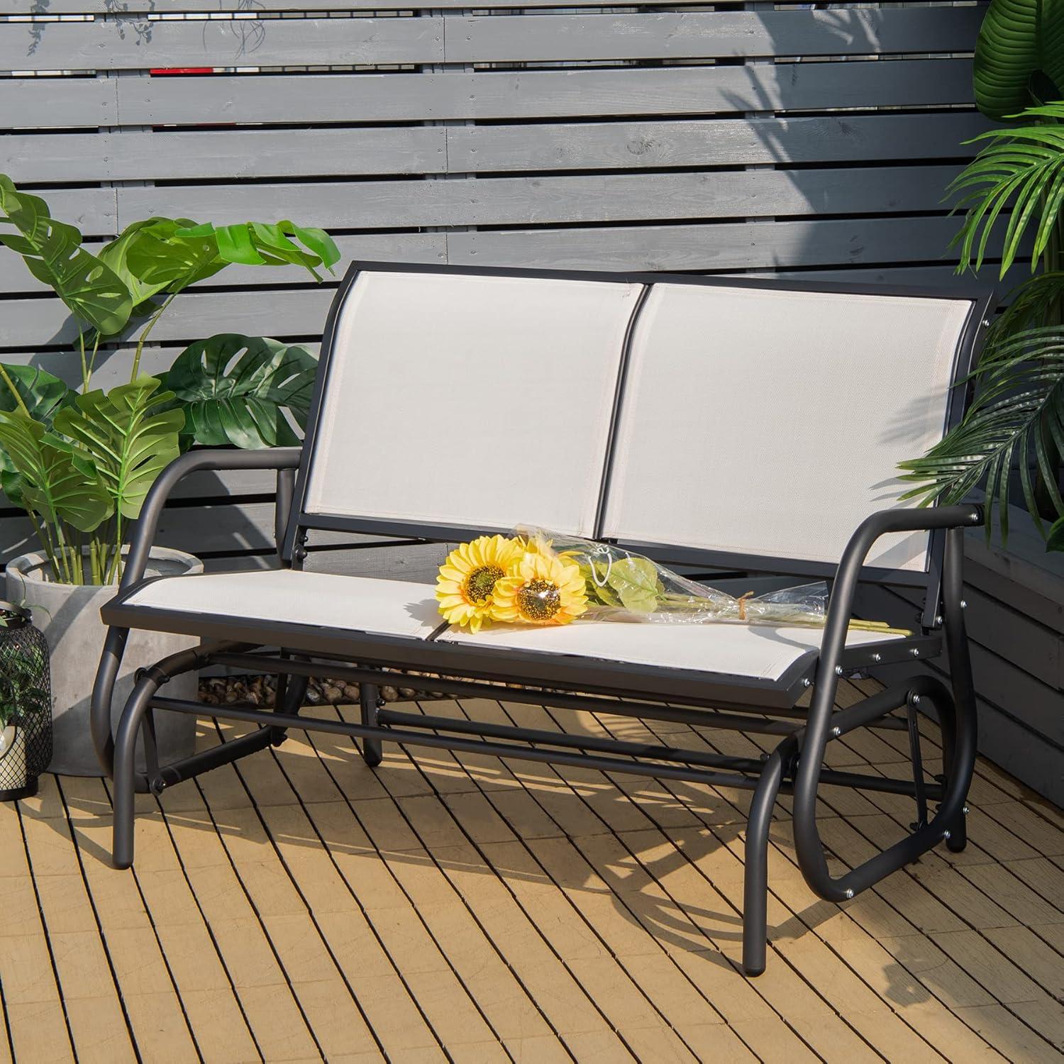 Costway Patio Swing Glider Bench Loveseat Rocking Chair Backyard Poolside Beige