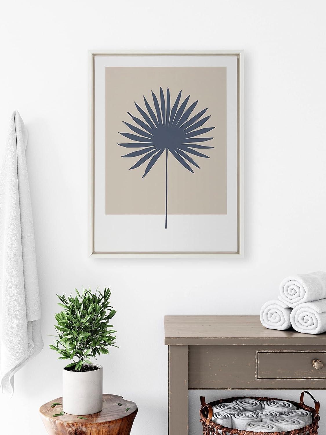 Kate and Laurel Sylvie Muted Tan and Blue Colorblock Botanical Palm Framed Canvas by The Creative Bunch Studio, 18x24, White