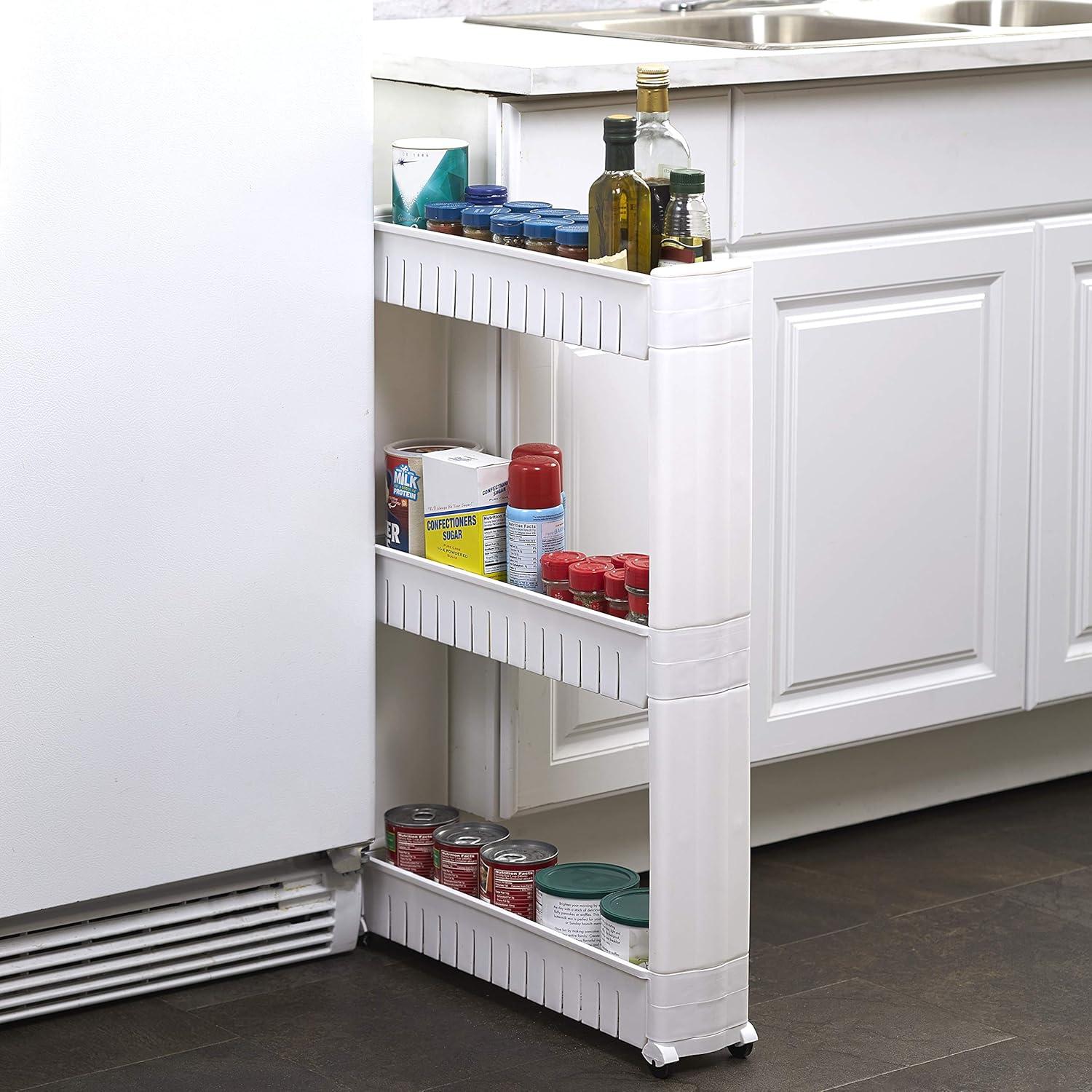 The Lakeside Collection Rolling Slim 3-Tier Kitchen Cart for Tight Indoor Spaces