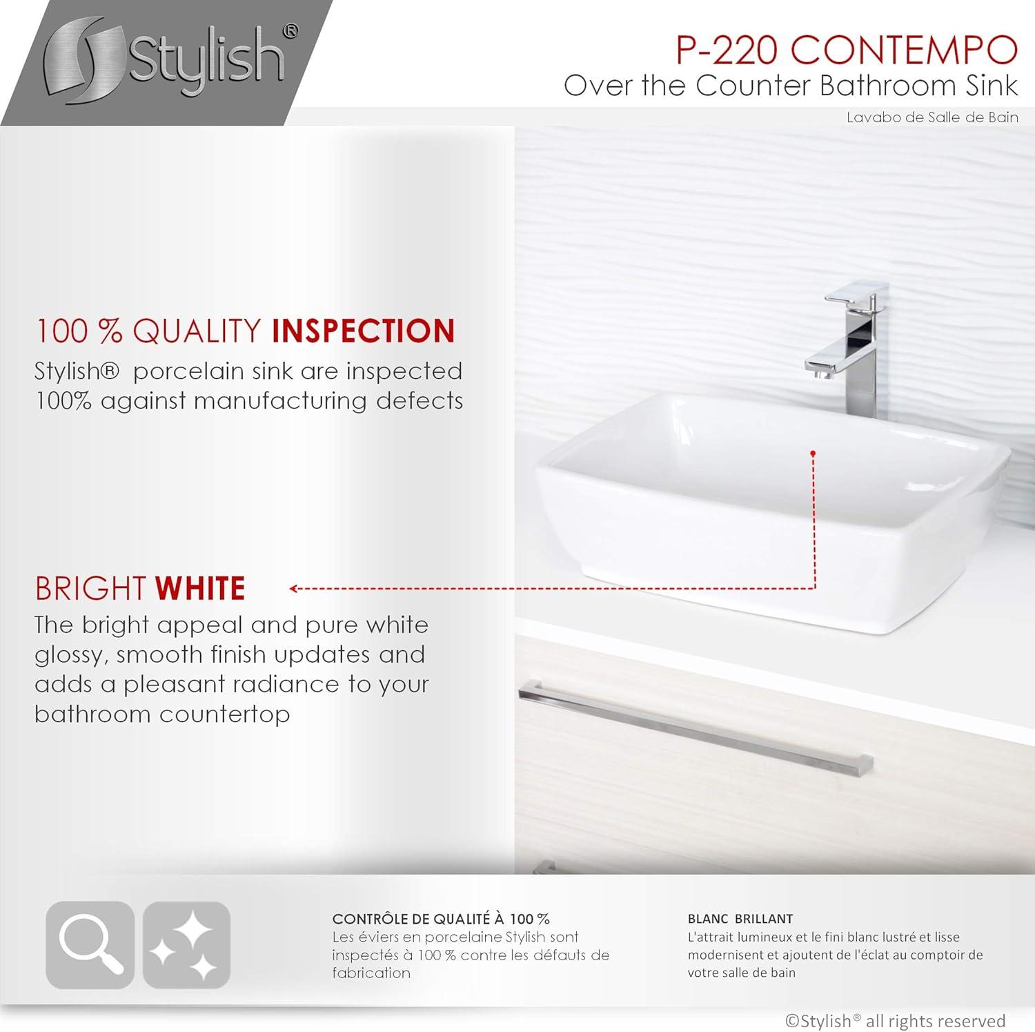 STYLISH Contempo 19"L White Rectangular Vessel Sink