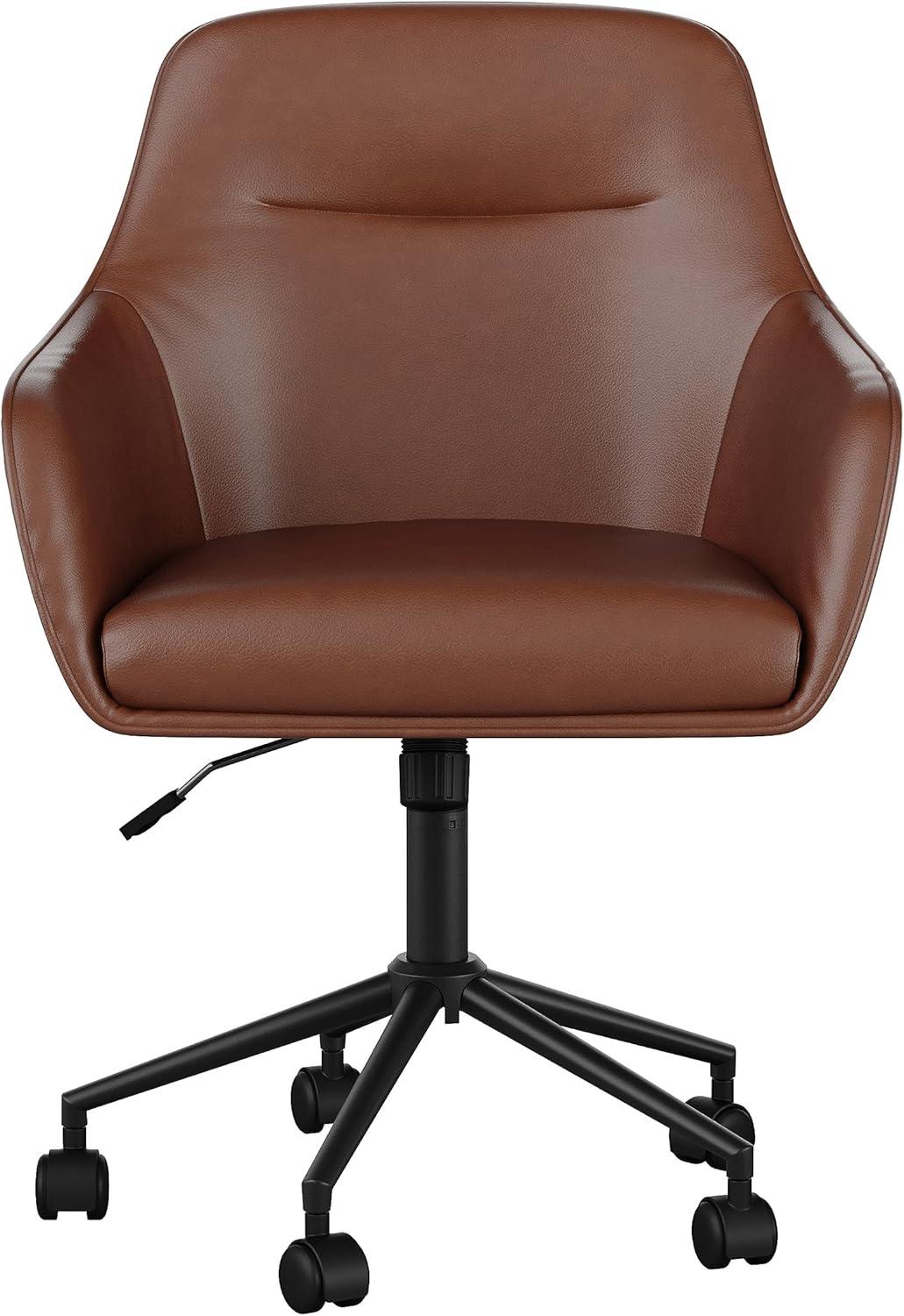 Martha Stewart Rayna Faux Leather Upholstered Swivel Home Office Chair with Flared Arms